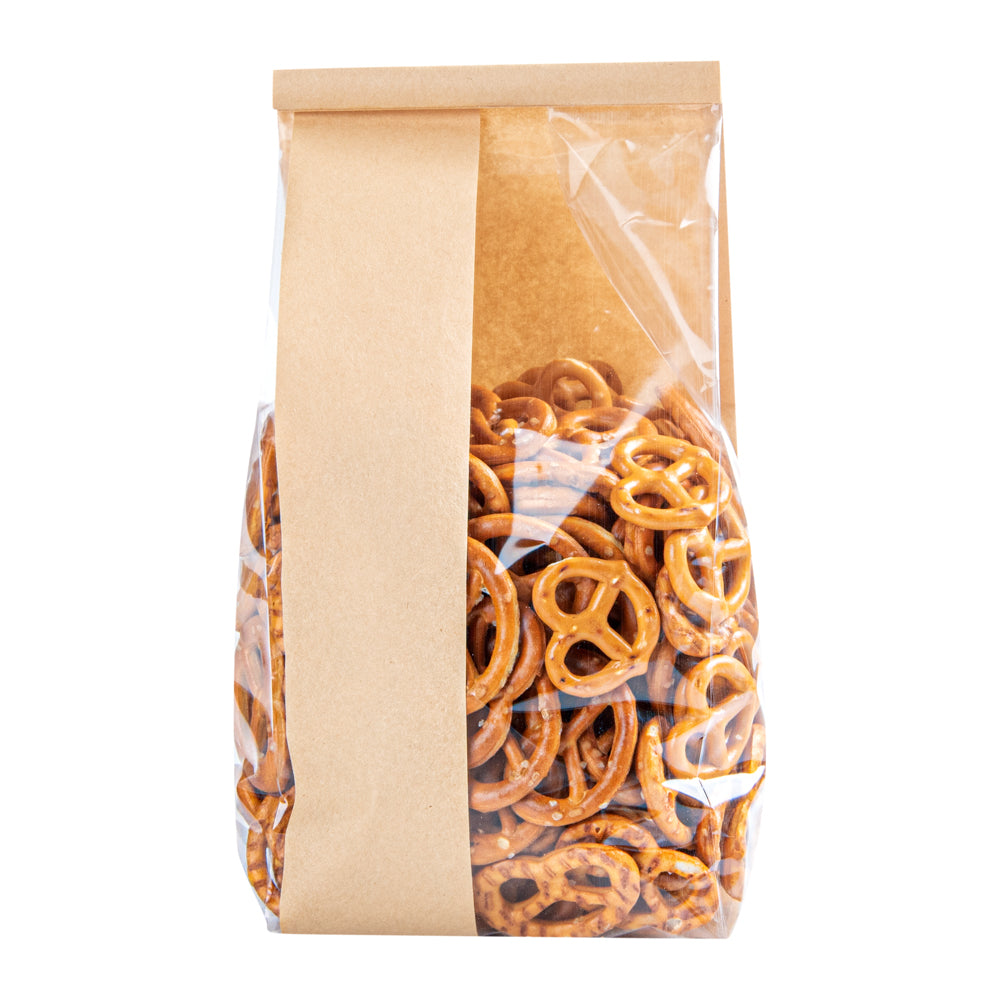 Bag Tek Kraft Paper Bakery Tin Tie Bag - with Window - 4 3/4" x 3 1/2" x 12 1/2" - 100 count box