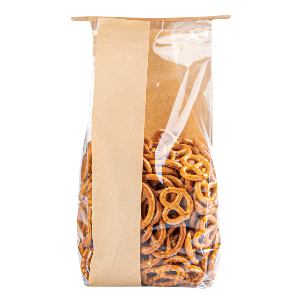 Bag Tek Kraft Paper Bakery Tin Tie Bag - with Window - 4 3/4" x 3 1/2" x 12 1/2" - 100 count box