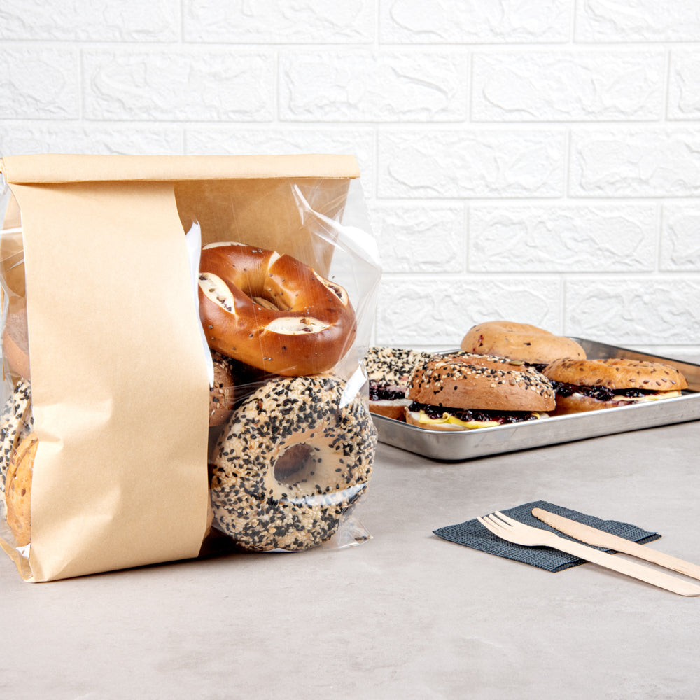 Bag Tek Kraft Paper Bakery Tin Tie Bag - with Window - 8 1/4" x 4" x 13 3/4" - 100 count box