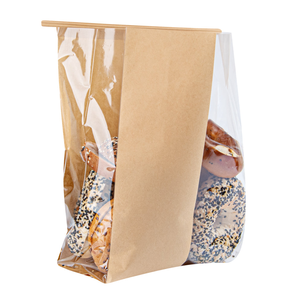 Bag Tek Kraft Paper Bakery Tin Tie Bag - with Window - 8 1/4" x 4" x 13 3/4" - 100 count box