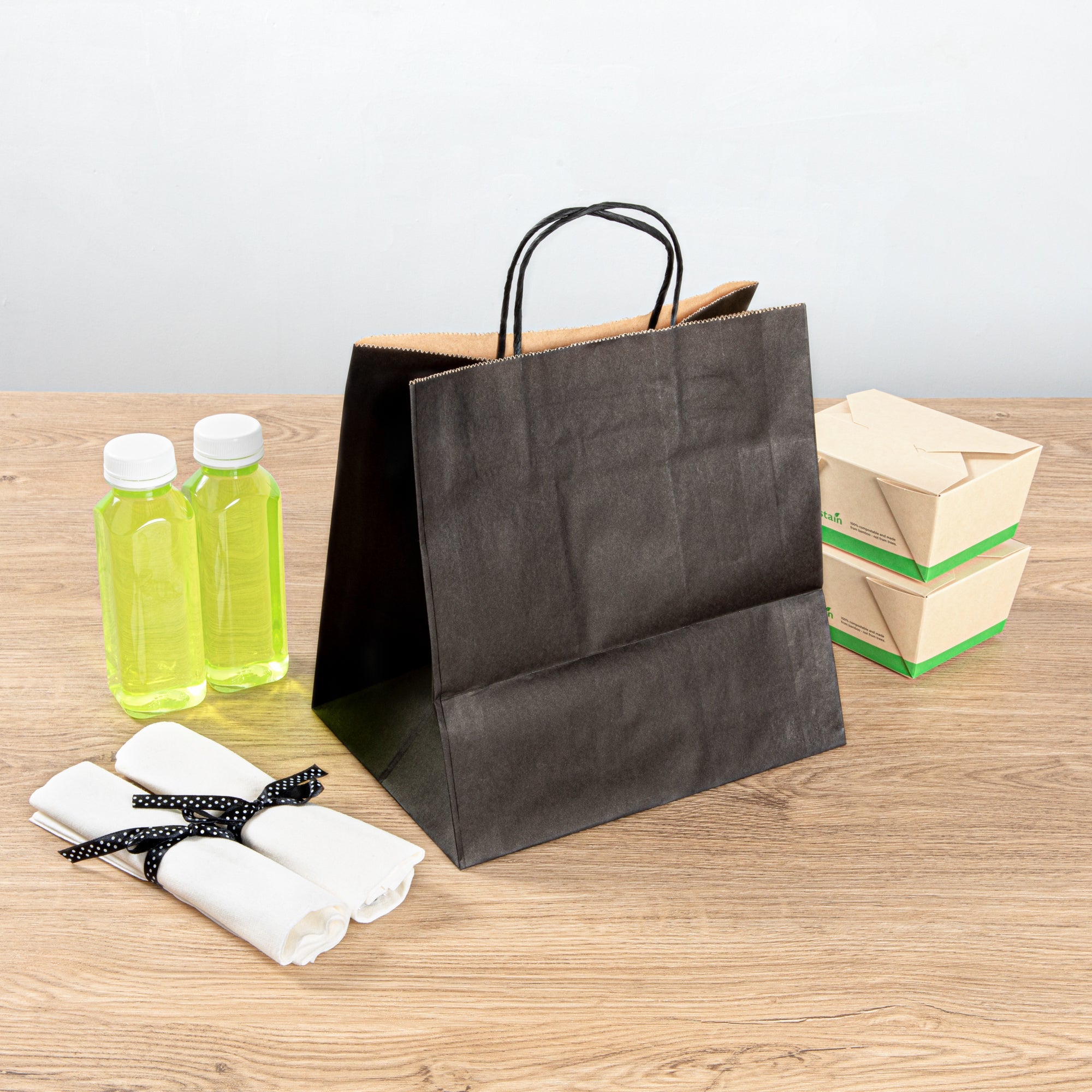 Saving Nature Black Paper Retail Bag - with Handles - 10 1/4" x 7 3/4" x 10 1/2" - 100 count box