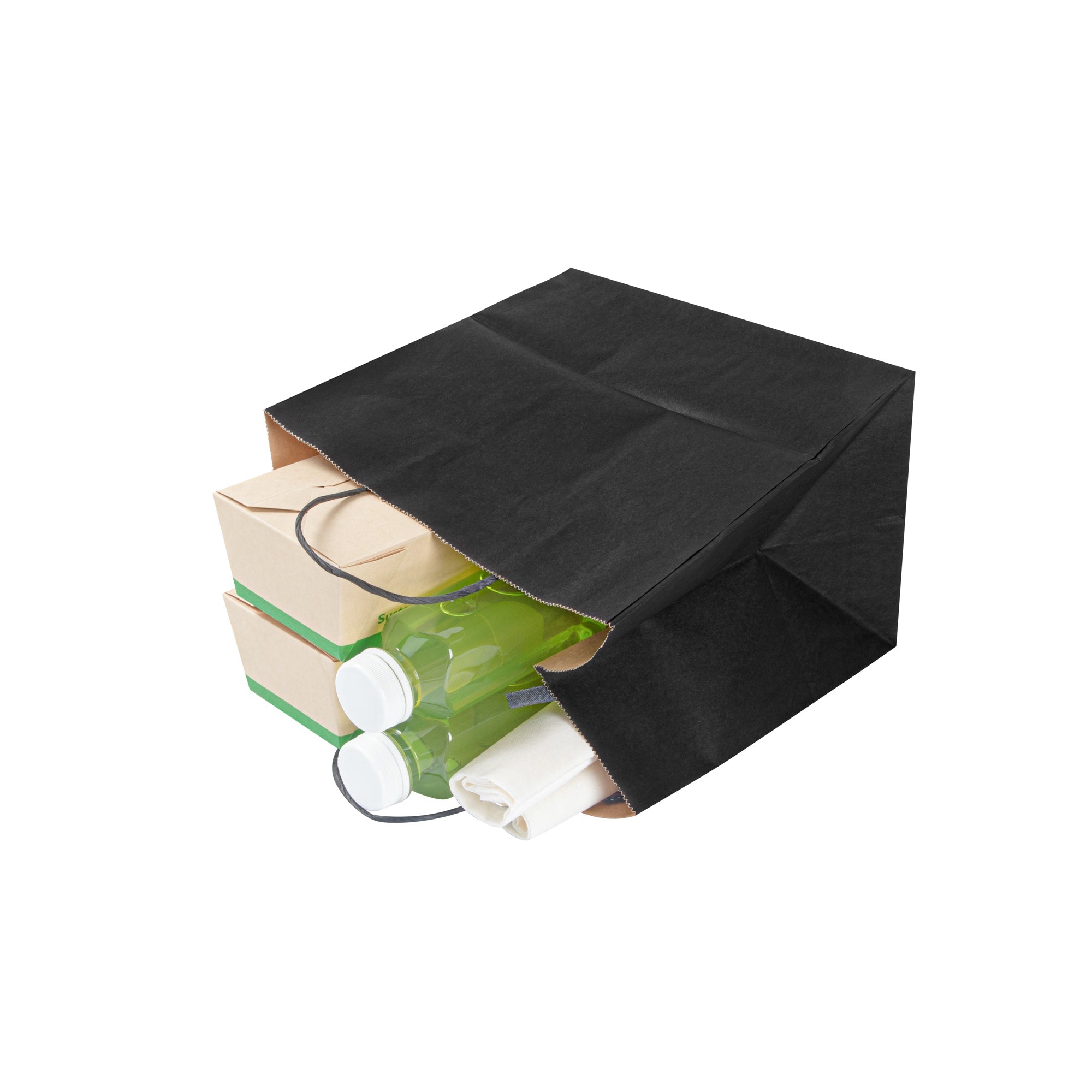 Saving Nature Black Paper Retail Bag - with Handles - 10 1/4" x 7 3/4" x 10 1/2" - 100 count box