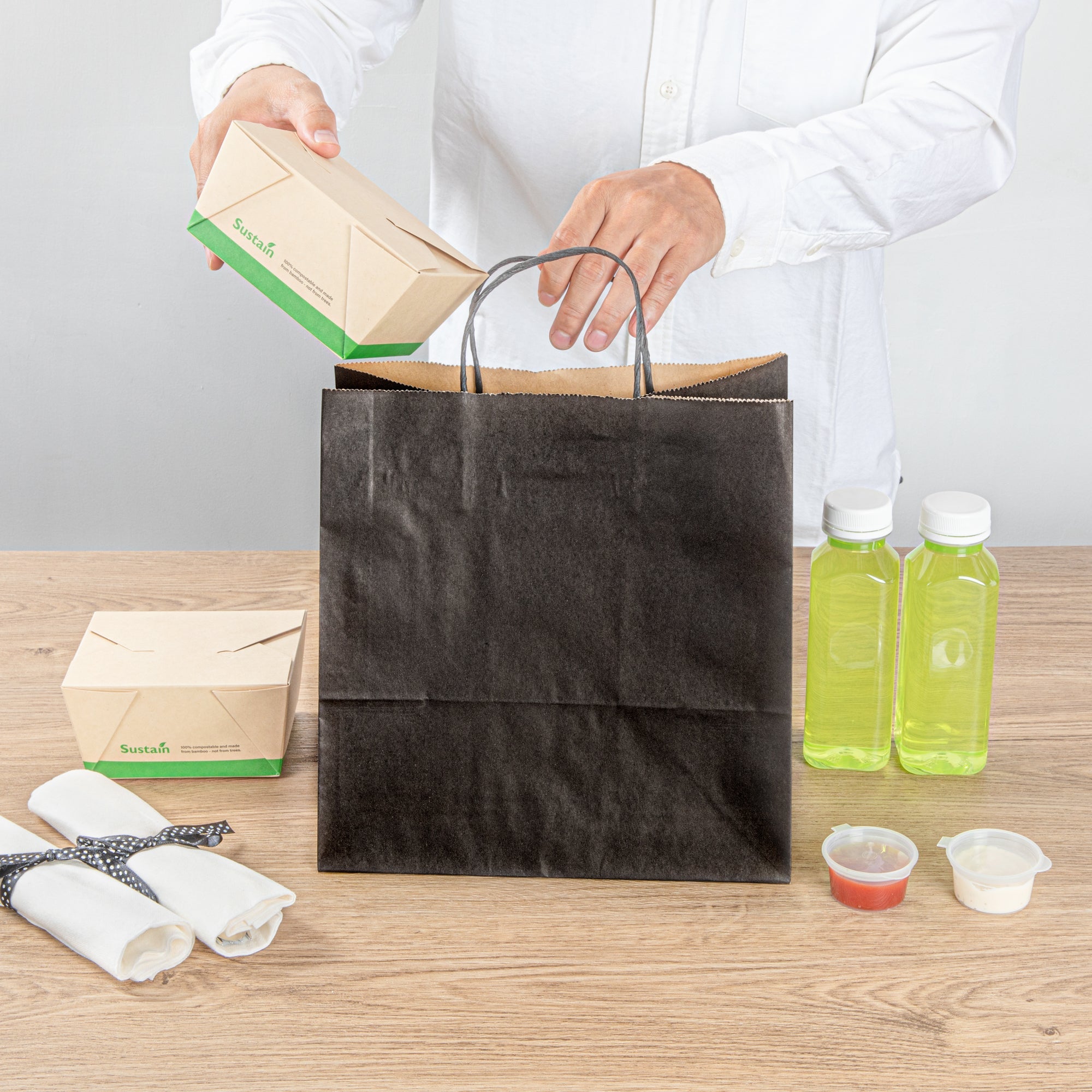 Saving Nature Black Paper Retail Bag - with Handles - 10 1/4" x 7 3/4" x 10 1/2" - 100 count box