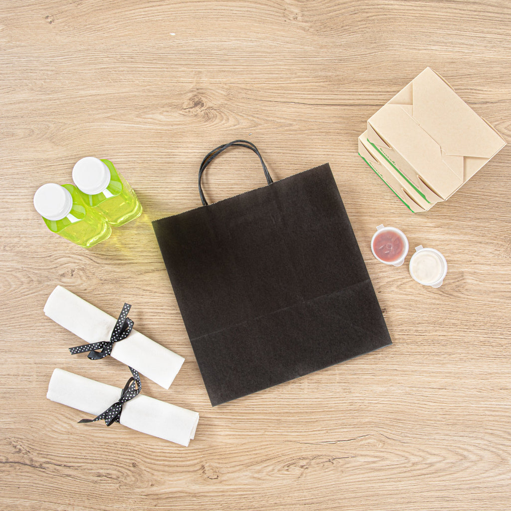 Saving Nature Black Paper Retail Bag - with Handles - 10 1/4" x 7 3/4" x 10 1/2" - 100 count box