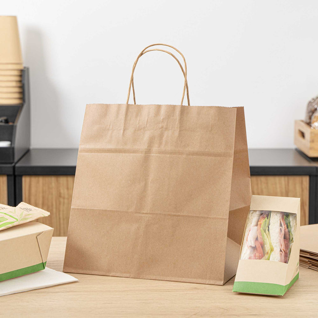 Saving Nature Kraft Paper Retail Bag - with Handles - 10 1/4" x 7 3/4" x 10 1/2" - 100 count box