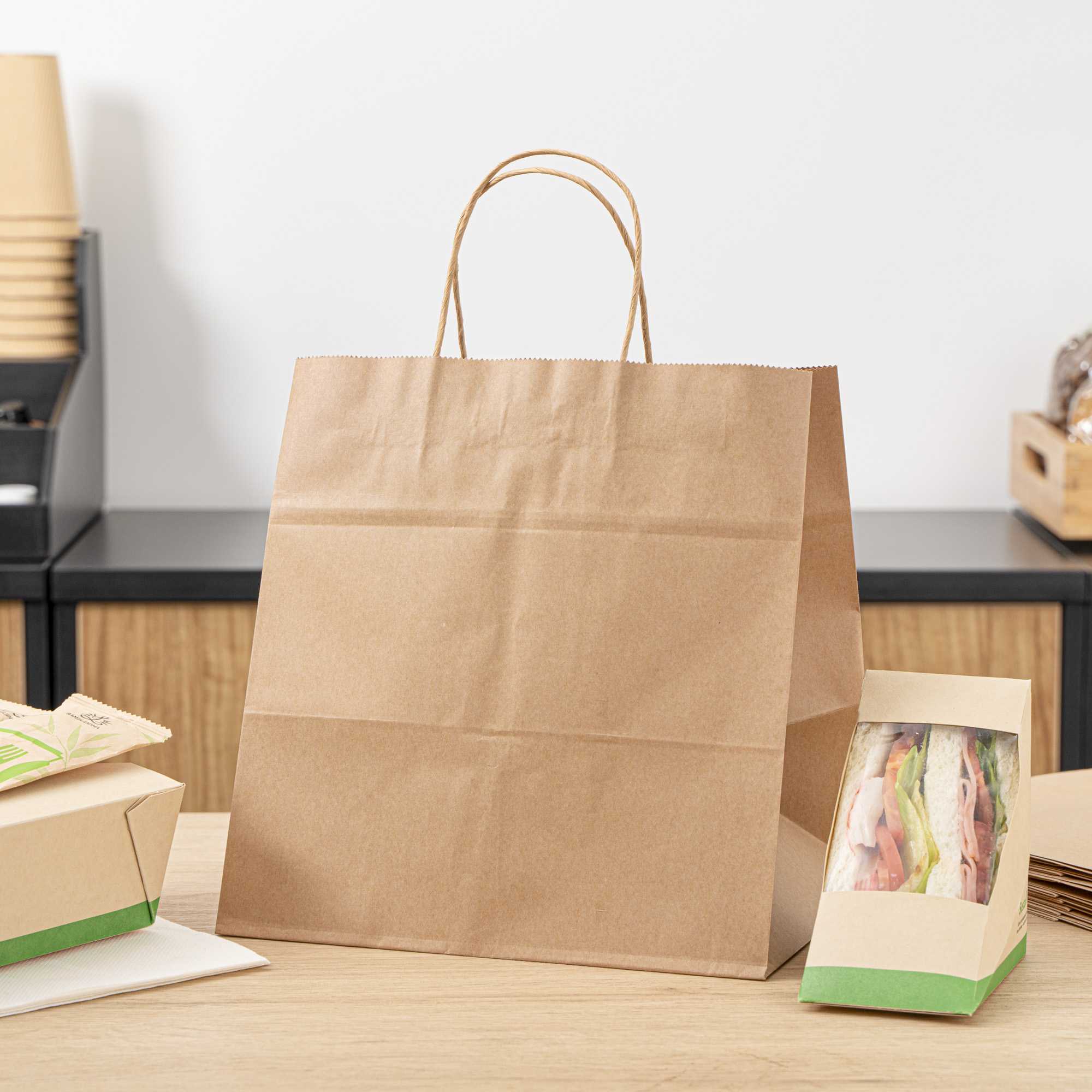 Saving Nature Kraft Paper Retail Bag - with Handles - 10 1/4" x 7 3/4" x 10 1/2" - 100 count box