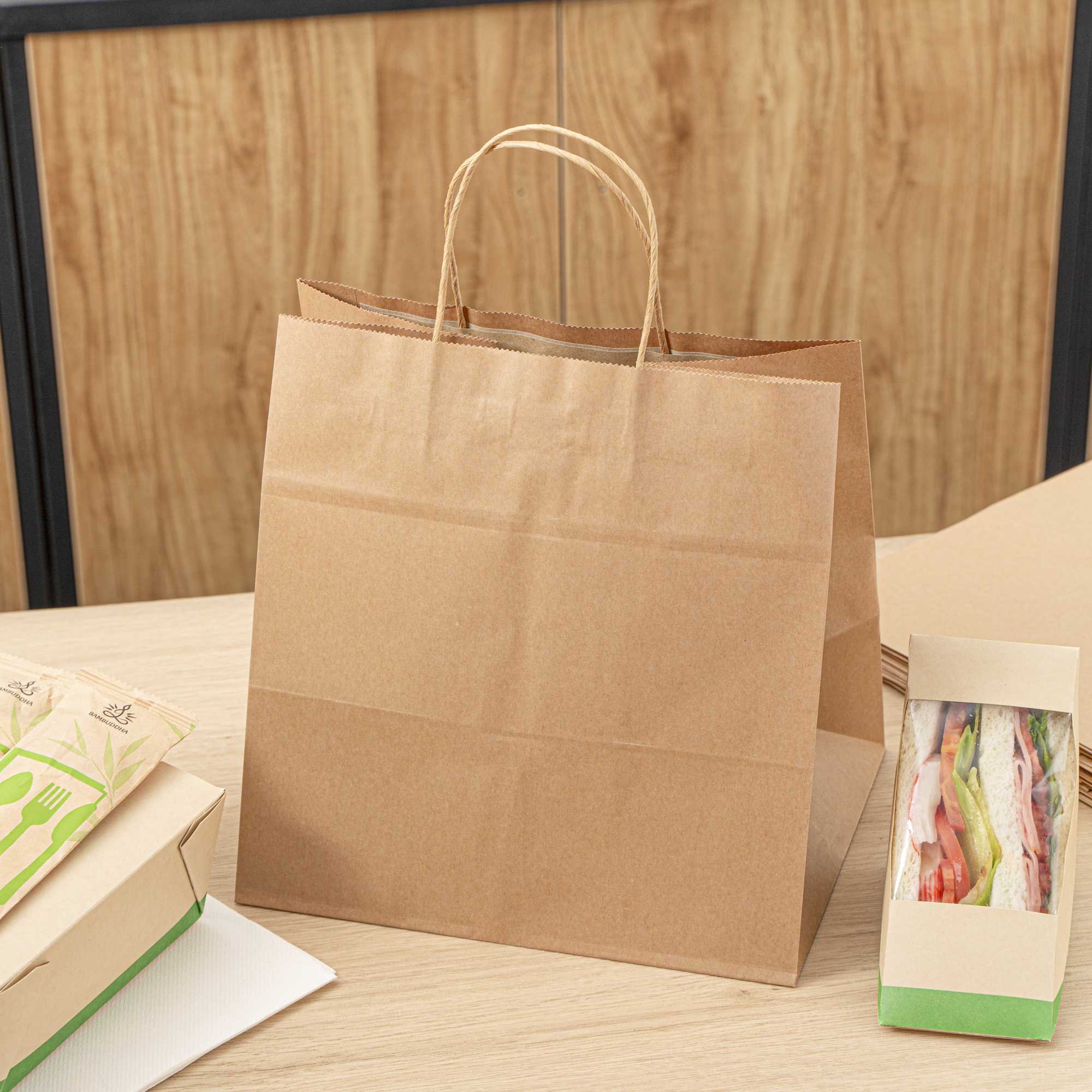 Saving Nature Kraft Paper Retail Bag - with Handles - 10 1/4" x 7 3/4" x 10 1/2" - 100 count box
