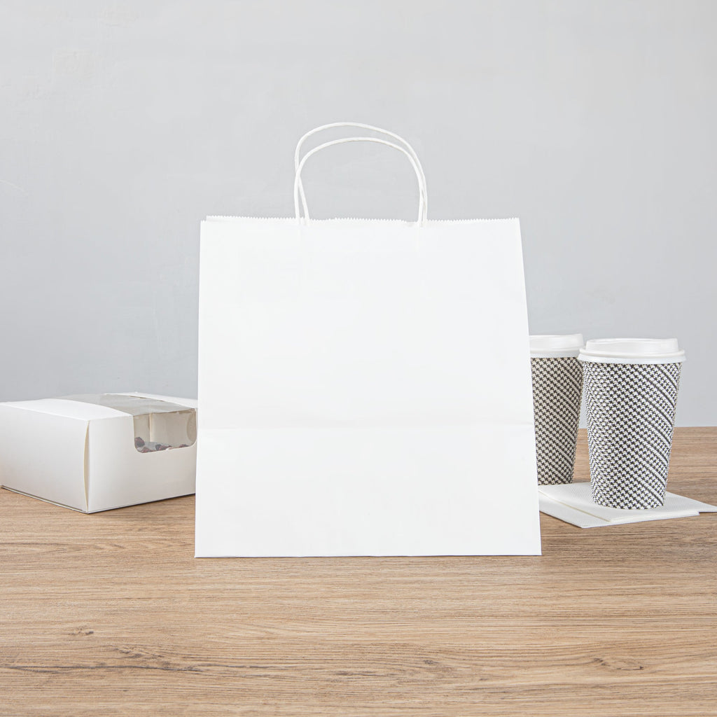 Saving Nature White Paper Retail Bag - with Handles - 10 1/4" x 7 3/4" x 10 1/2" - 100 count box