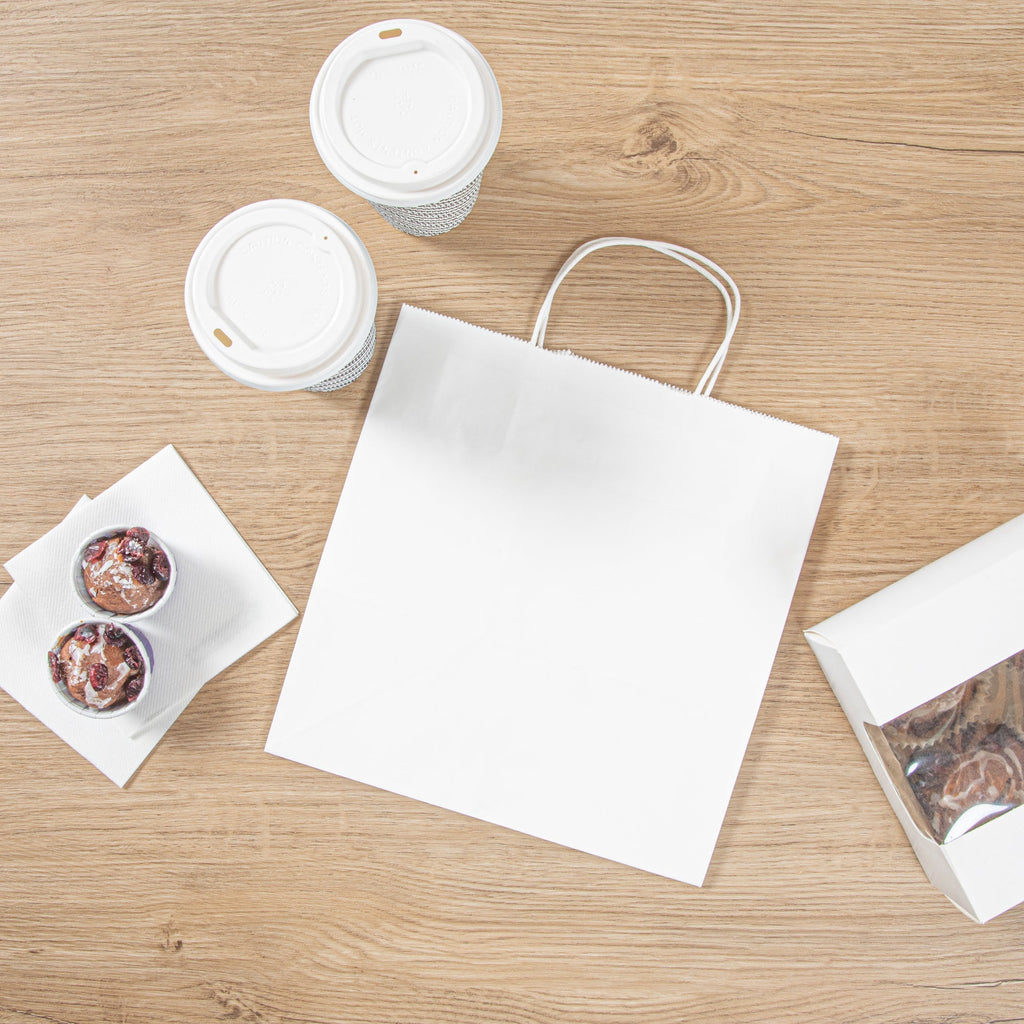 Saving Nature White Paper Retail Bag - with Handles - 10 1/4" x 7 3/4" x 10 1/2" - 100 count box
