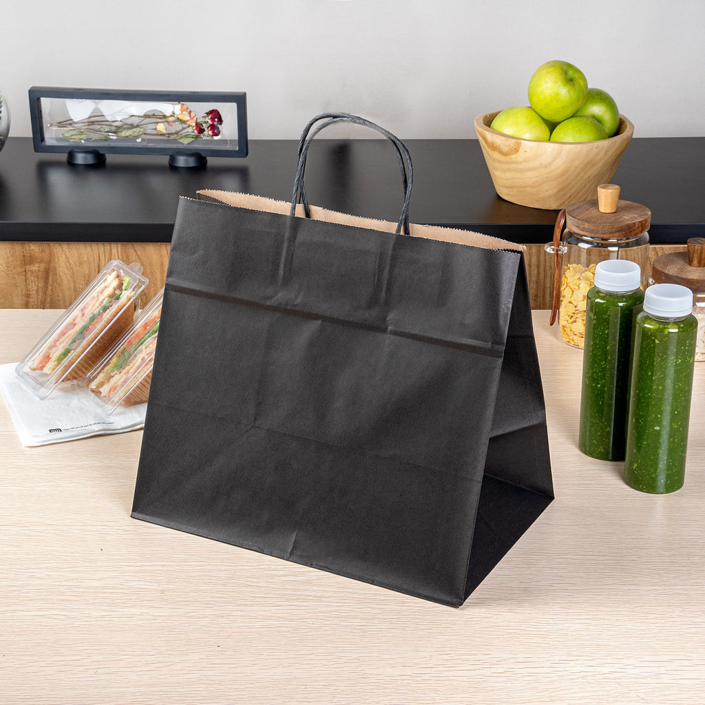 Saving Nature Black Paper Retail Bag - with Handles - 12 1/2" x 8 1/4" x 11 1/4" - 100 count box