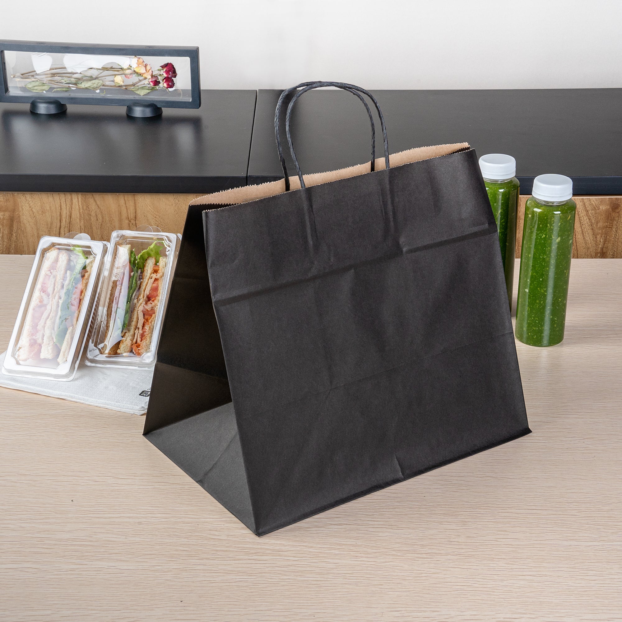 Saving Nature Black Paper Retail Bag - with Handles - 12 1/2" x 8 1/4" x 11 1/4" - 100 count box