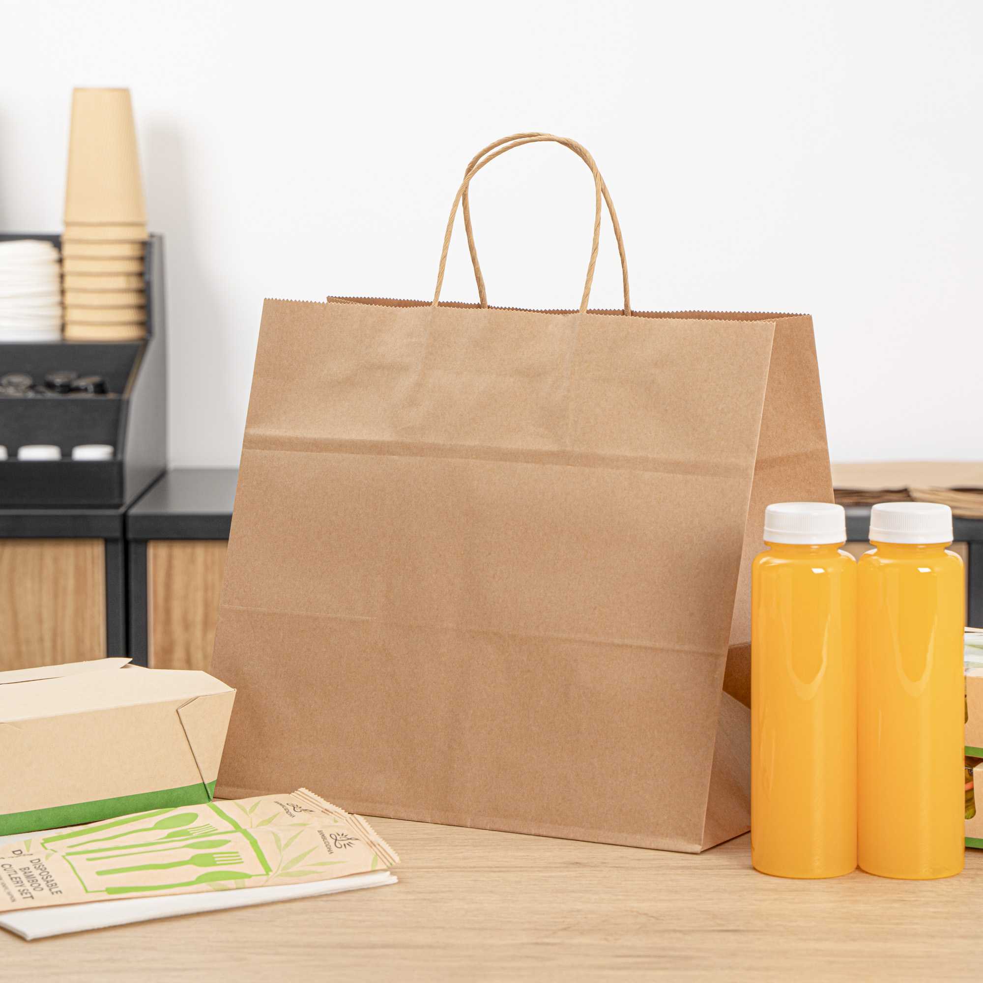 Saving Nature Kraft Paper Retail Bag - with Handles - 12 1/2" x 8 1/4" x 11 1/4" - 100 count box