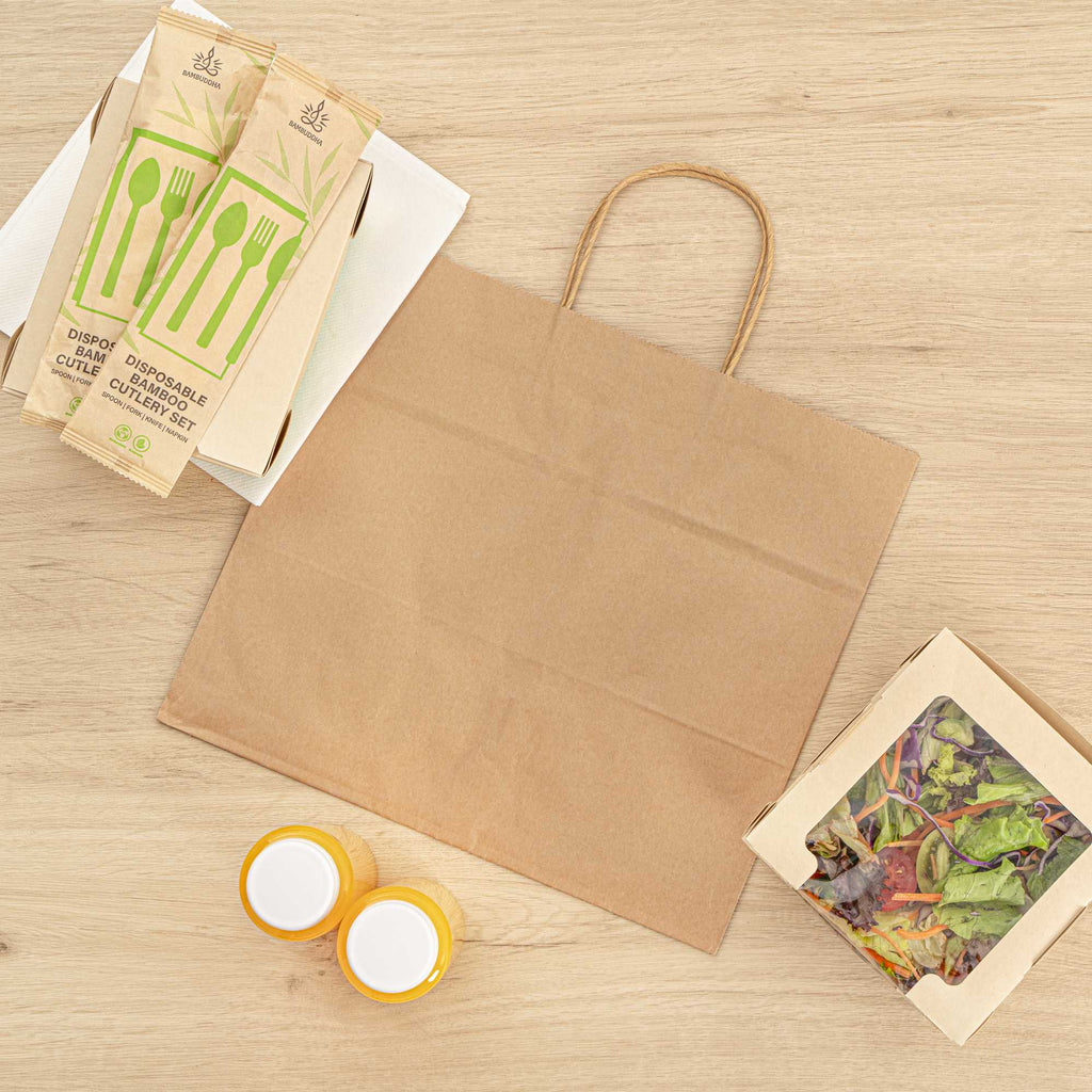 Saving Nature Kraft Paper Retail Bag - with Handles - 12 1/2" x 8 1/4" x 11 1/4" - 100 count box
