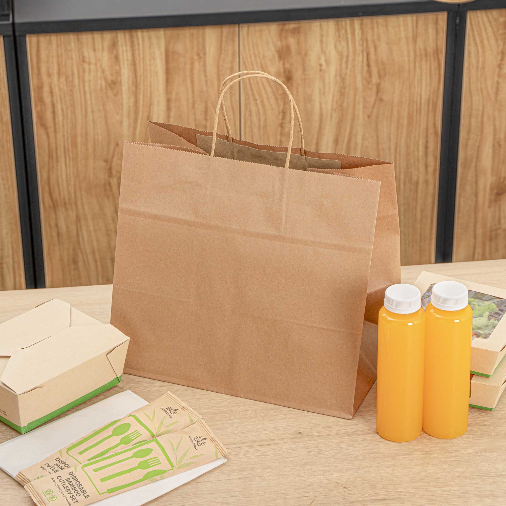 Saving Nature Kraft Paper Retail Bag - with Handles - 12 1/2" x 8 1/4" x 11 1/4" - 100 count box