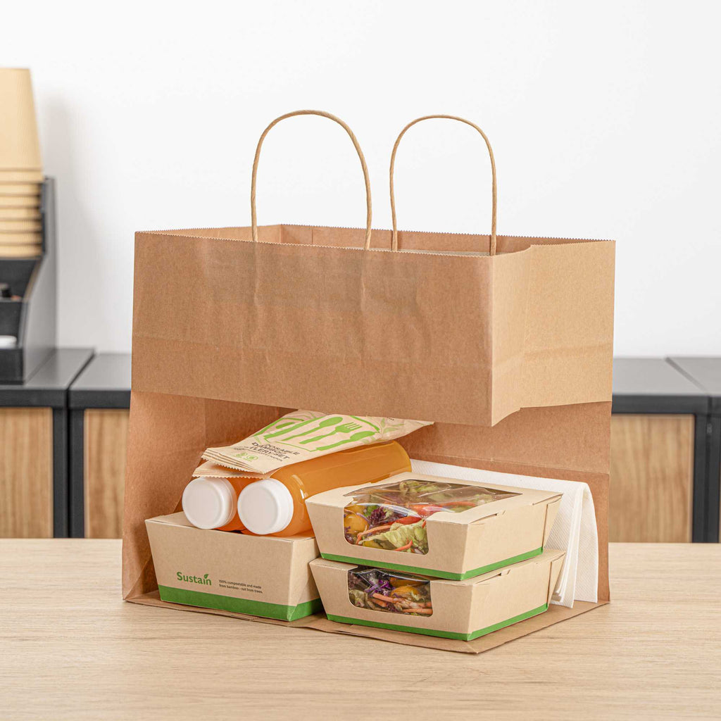Saving Nature Kraft Paper Retail Bag - with Handles - 12 1/2" x 8 1/4" x 11 1/4" - 100 count box