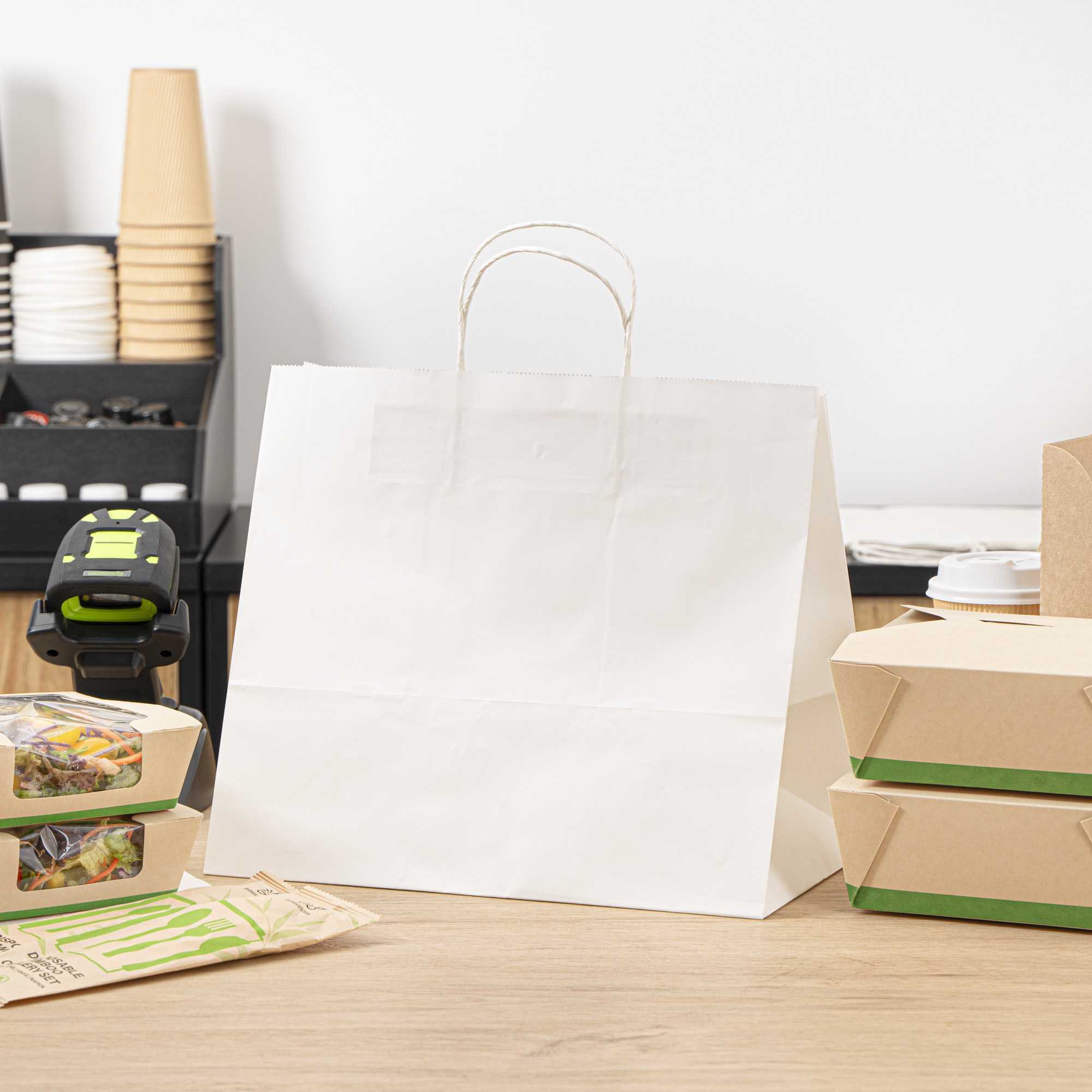 Saving Nature White Paper Retail Bag - with Handles - 12 1/2" x 8 1/4" x 11 1/4" - 100 count box