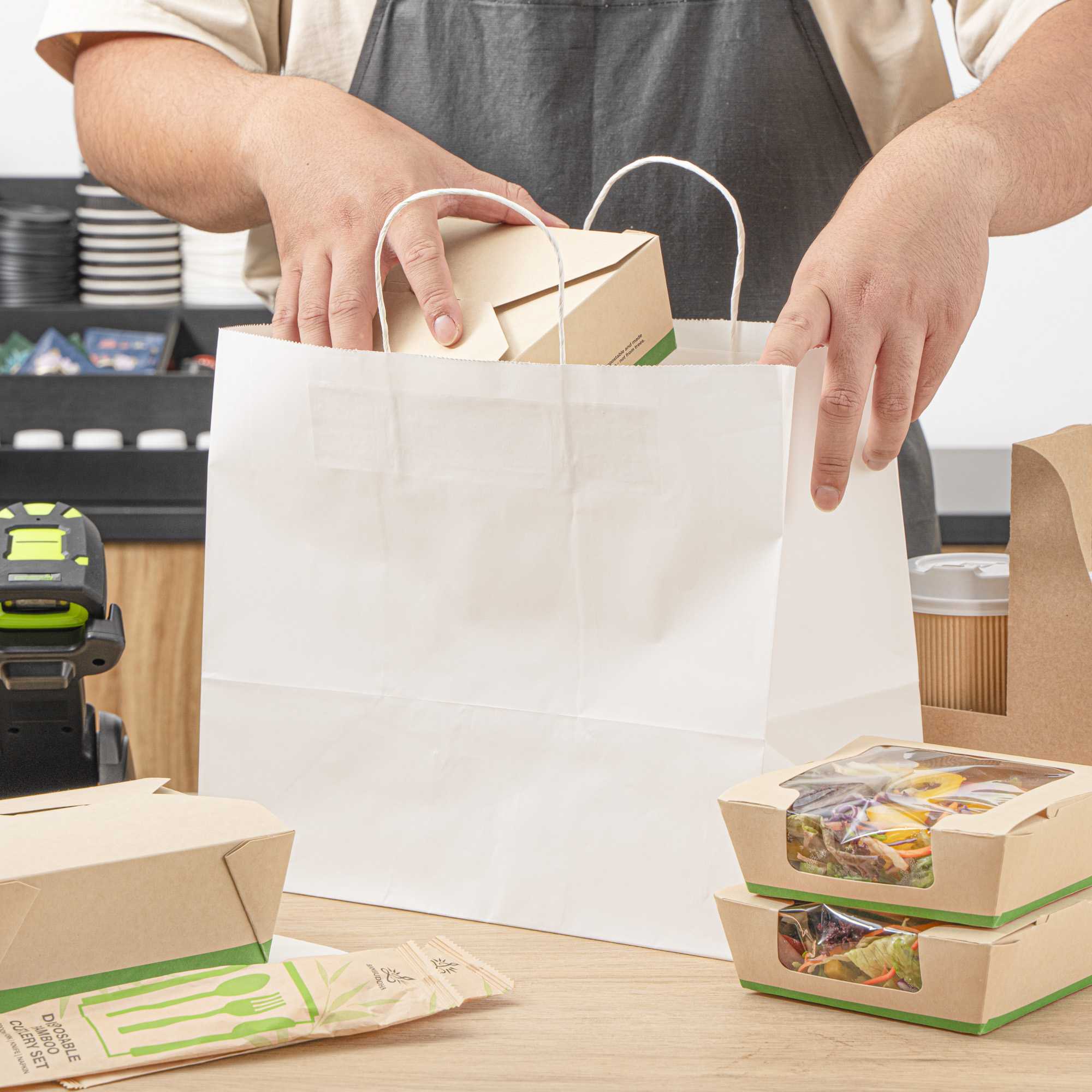 Saving Nature White Paper Retail Bag - with Handles - 12 1/2" x 8 1/4" x 11 1/4" - 100 count box