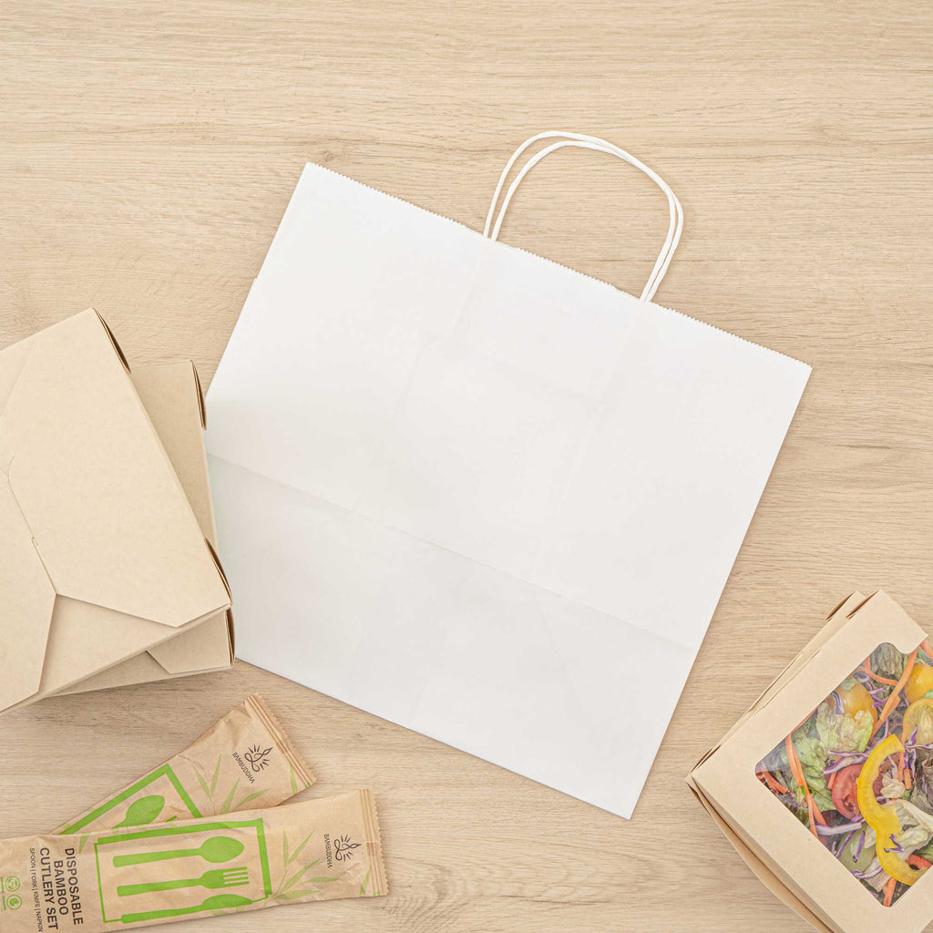 Saving Nature White Paper Retail Bag - with Handles - 12 1/2" x 8 1/4" x 11 1/4" - 100 count box
