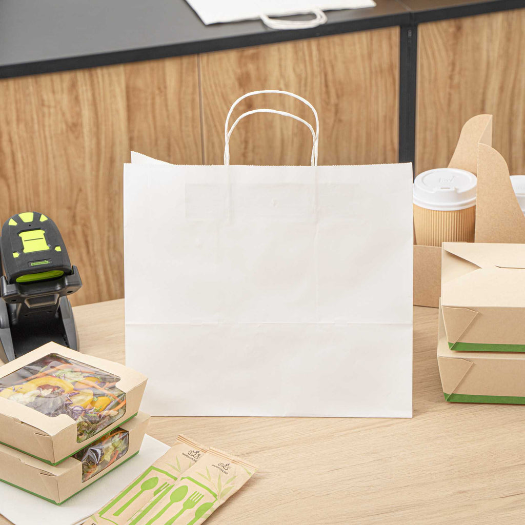 Saving Nature White Paper Retail Bag - with Handles - 12 1/2" x 8 1/4" x 11 1/4" - 100 count box