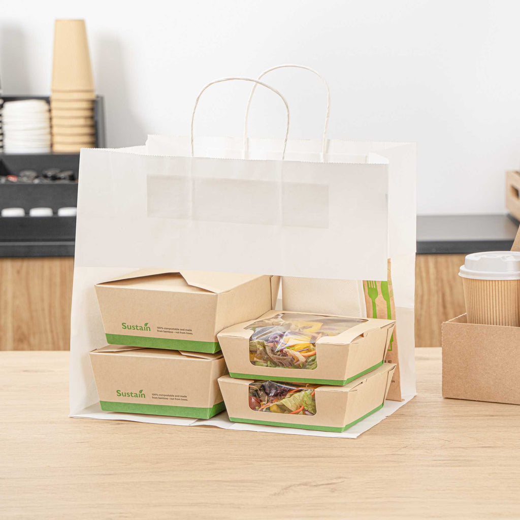 Saving Nature White Paper Retail Bag - with Handles - 12 1/2" x 8 1/4" x 11 1/4" - 100 count box