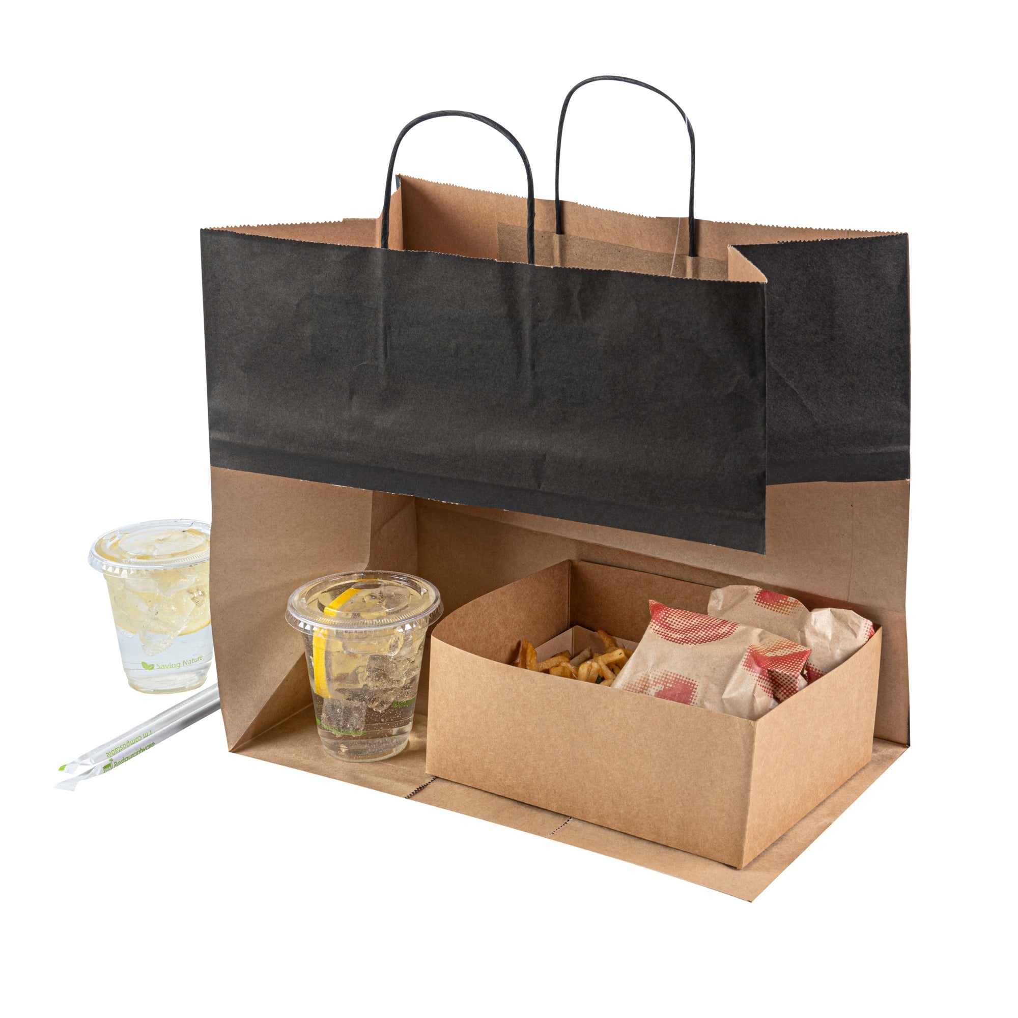 Saving Nature Black Paper Retail Bag - with Handles - 14 1/4" x 8 1/4" x 13 1/4" - 100 count box