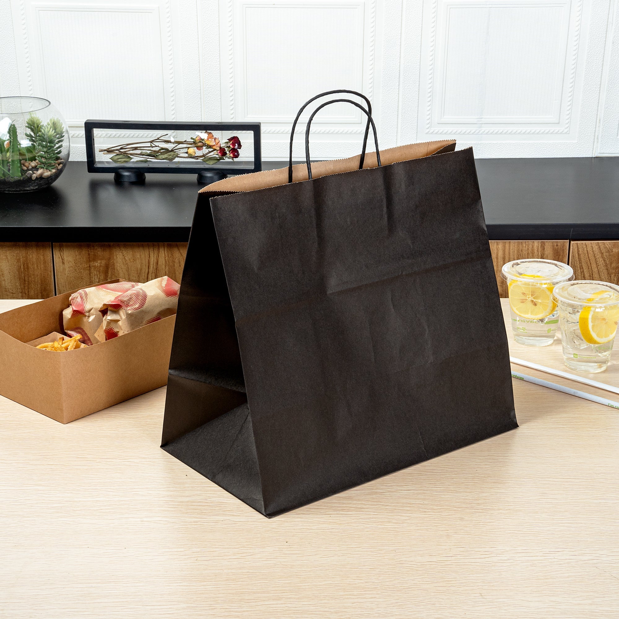 Saving Nature Black Paper Retail Bag - with Handles - 14 1/4" x 8 1/4" x 13 1/4" - 100 count box