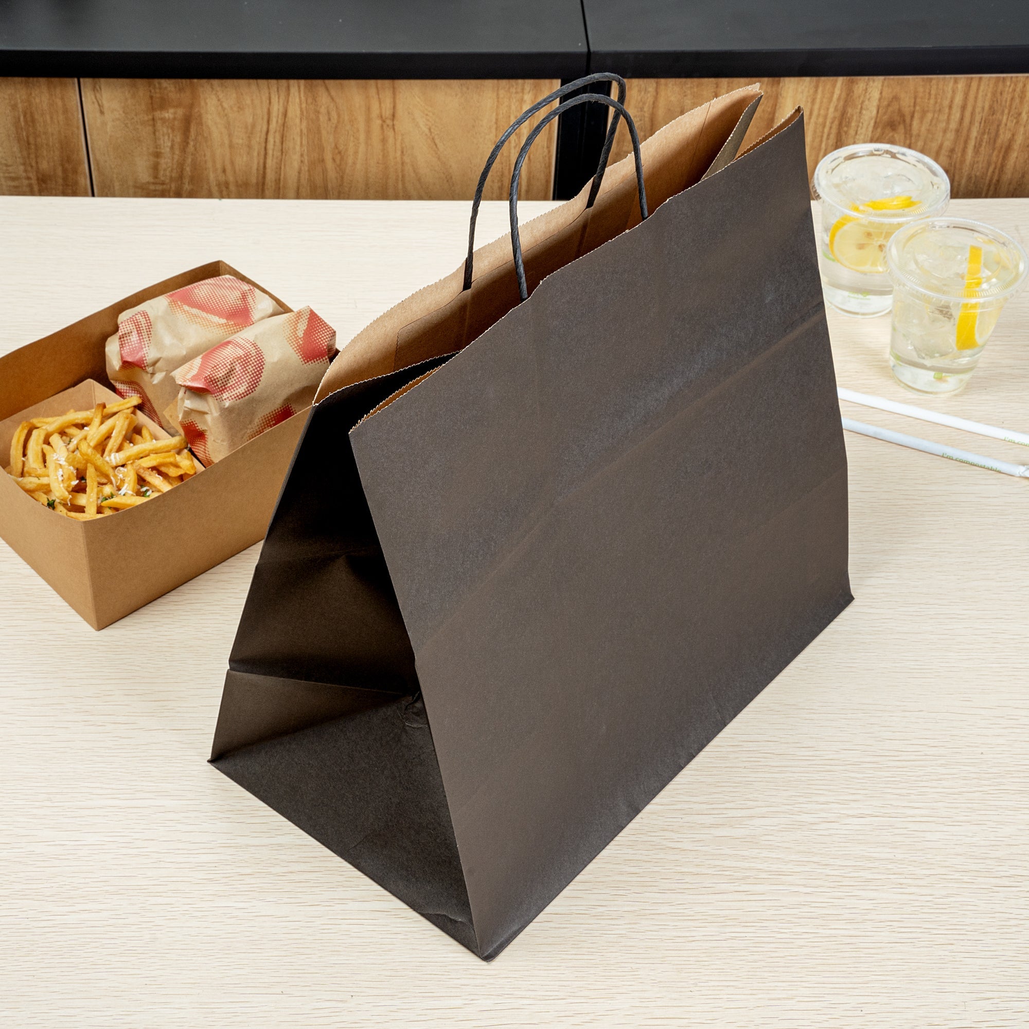 Saving Nature Black Paper Retail Bag - with Handles - 14 1/4" x 8 1/4" x 13 1/4" - 100 count box