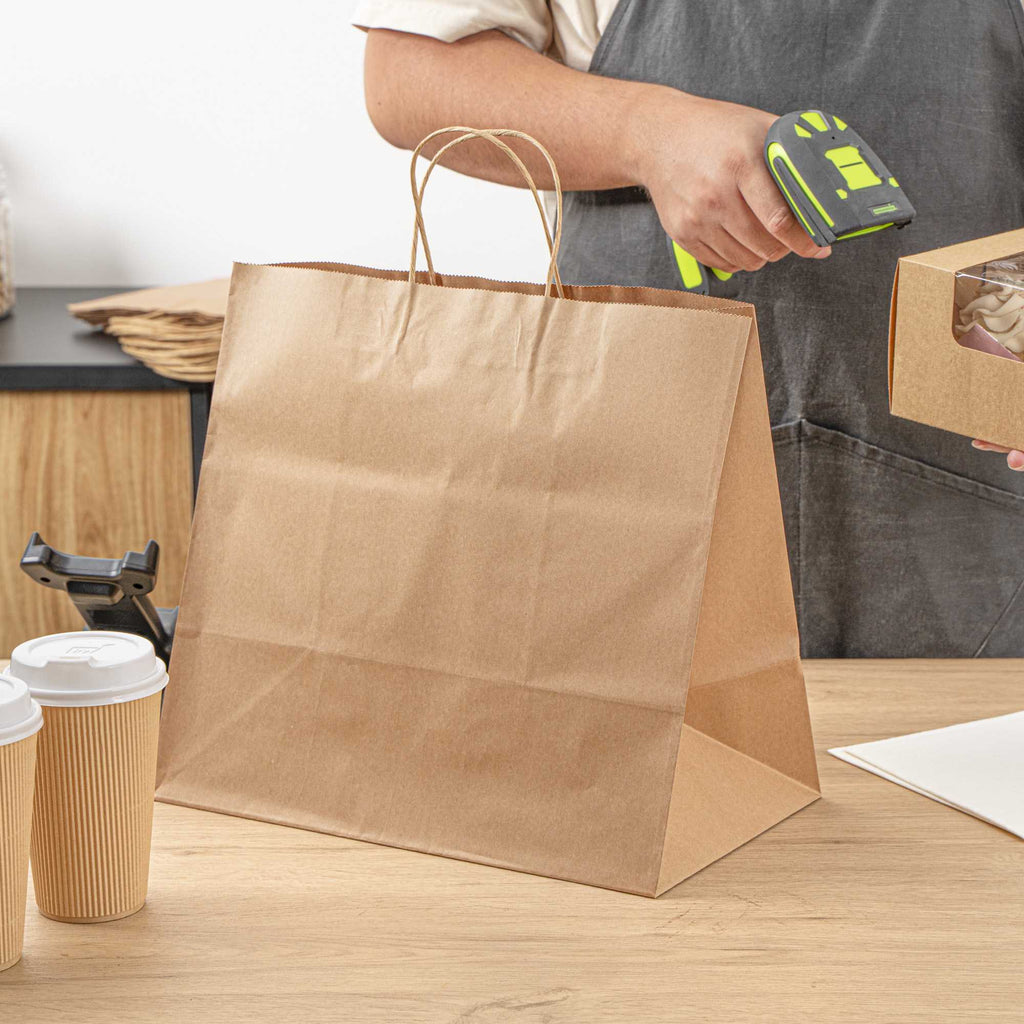 Saving Nature Kraft Paper Retail Bag - with Handles - 14 1/4" x 8 1/4" x 13 1/4" - 100 count box