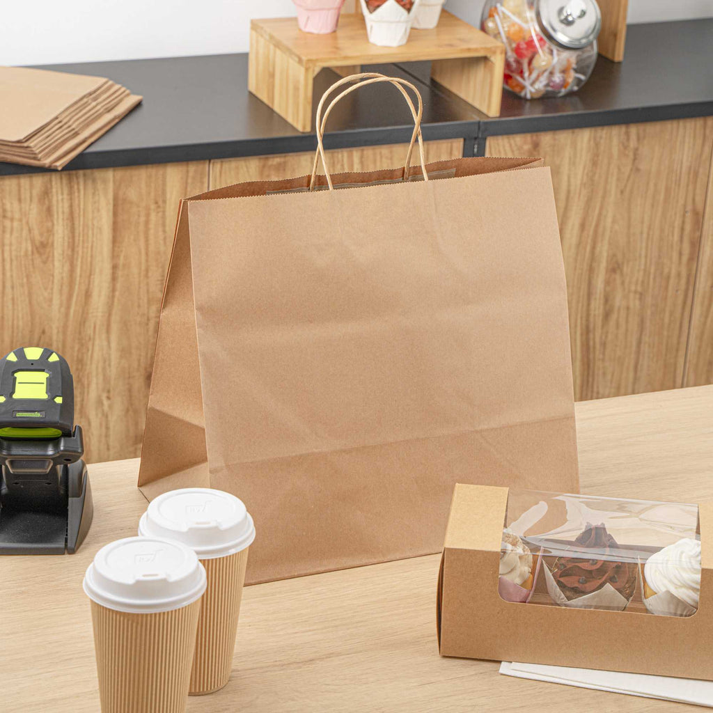 Saving Nature Kraft Paper Retail Bag - with Handles - 14 1/4" x 8 1/4" x 13 1/4" - 100 count box