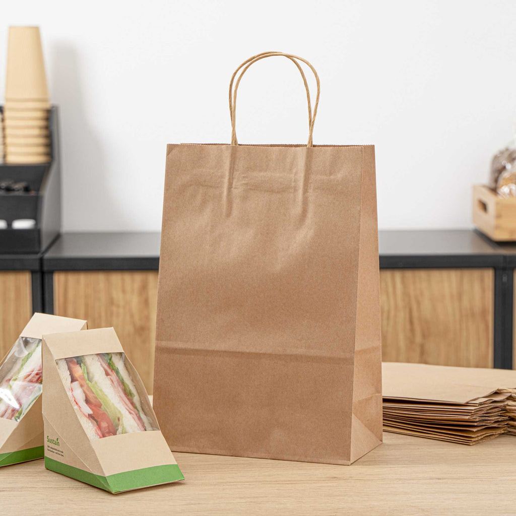 Saving Nature Kraft Paper Retail Bag - with Handles - 7 3/4" x 4" x 11 1/2" - 100 count box