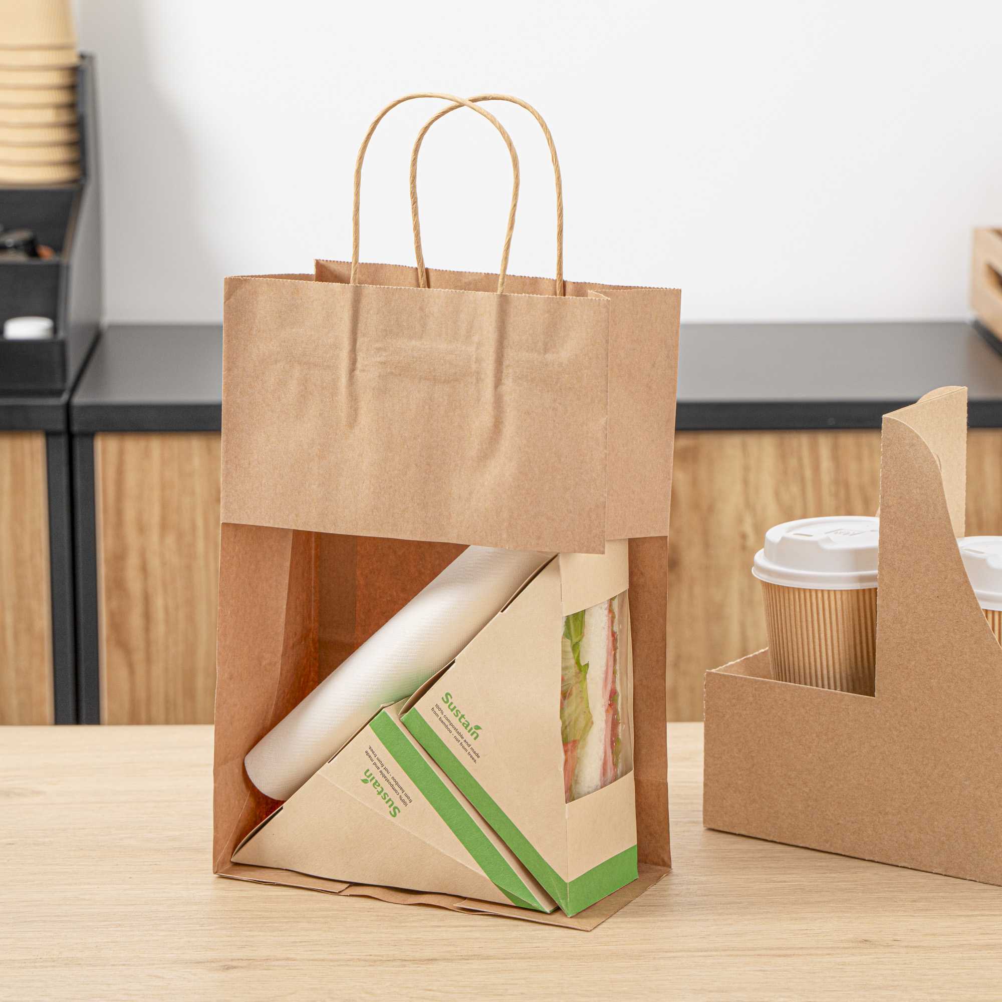 Saving Nature Kraft Paper Retail Bag - with Handles - 7 3/4" x 4" x 11 1/2" - 100 count box