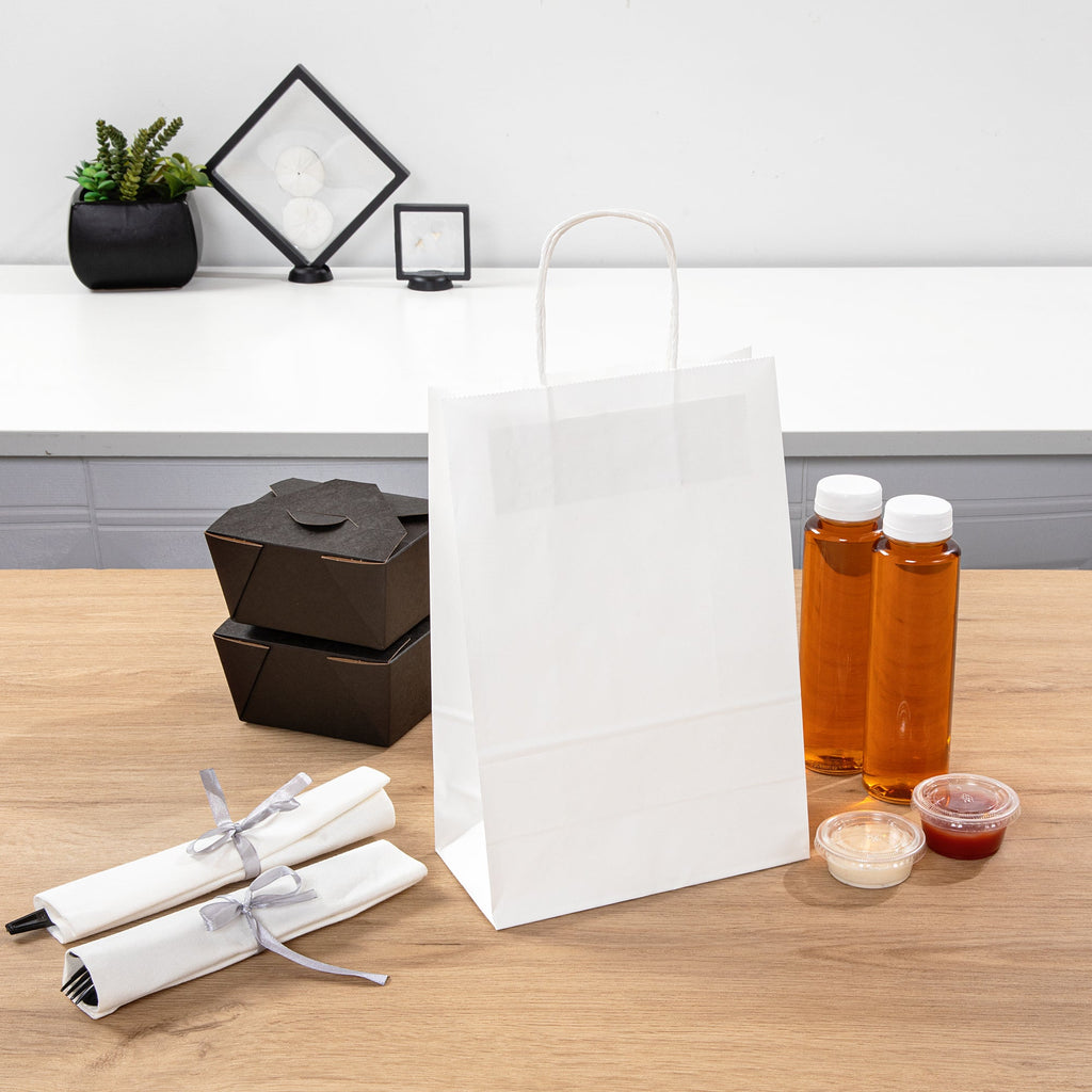 Saving Nature White Paper Retail Bag - with Handles - 7 3/4" x 4" x 11 1/2" - 100 count box