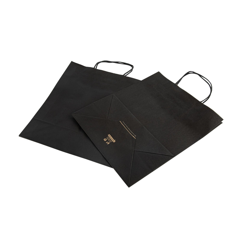 Saving Nature Black Paper Retail Bag - with Handles - 10 1/4" x 5 1/2" x 12 1/2" - 100 count box