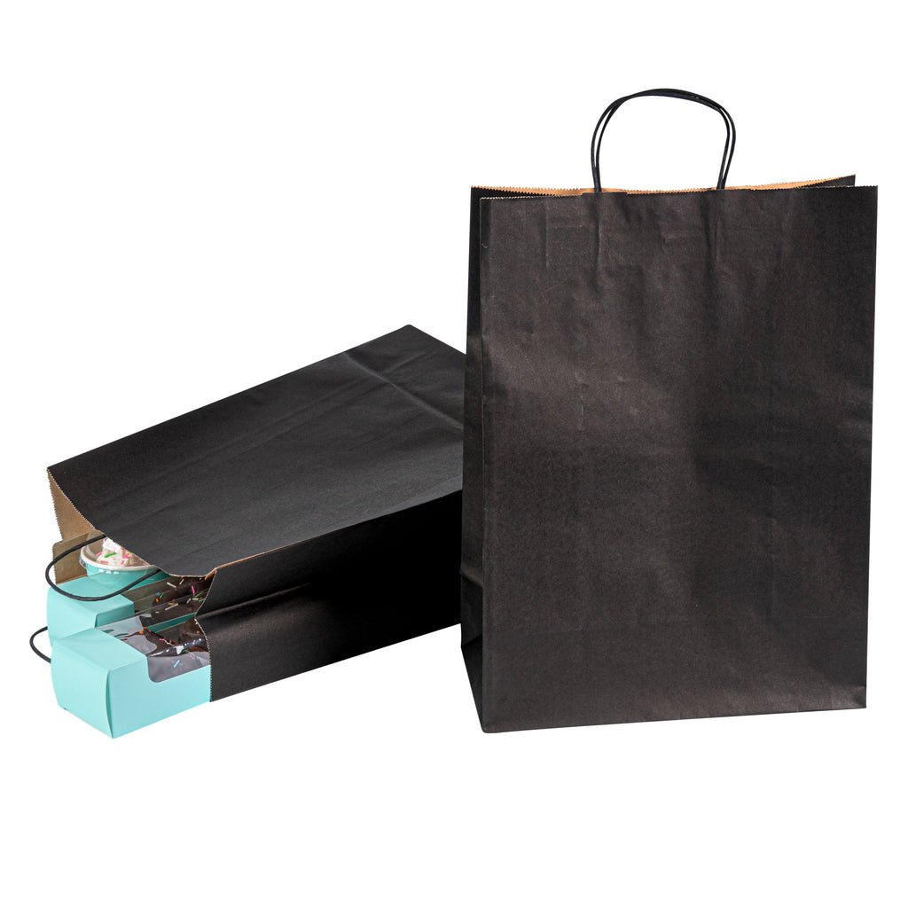 Saving Nature Black Paper Retail Bag - with Handles - 12 1/2" x 6 1/4" x 17" - 100 count box