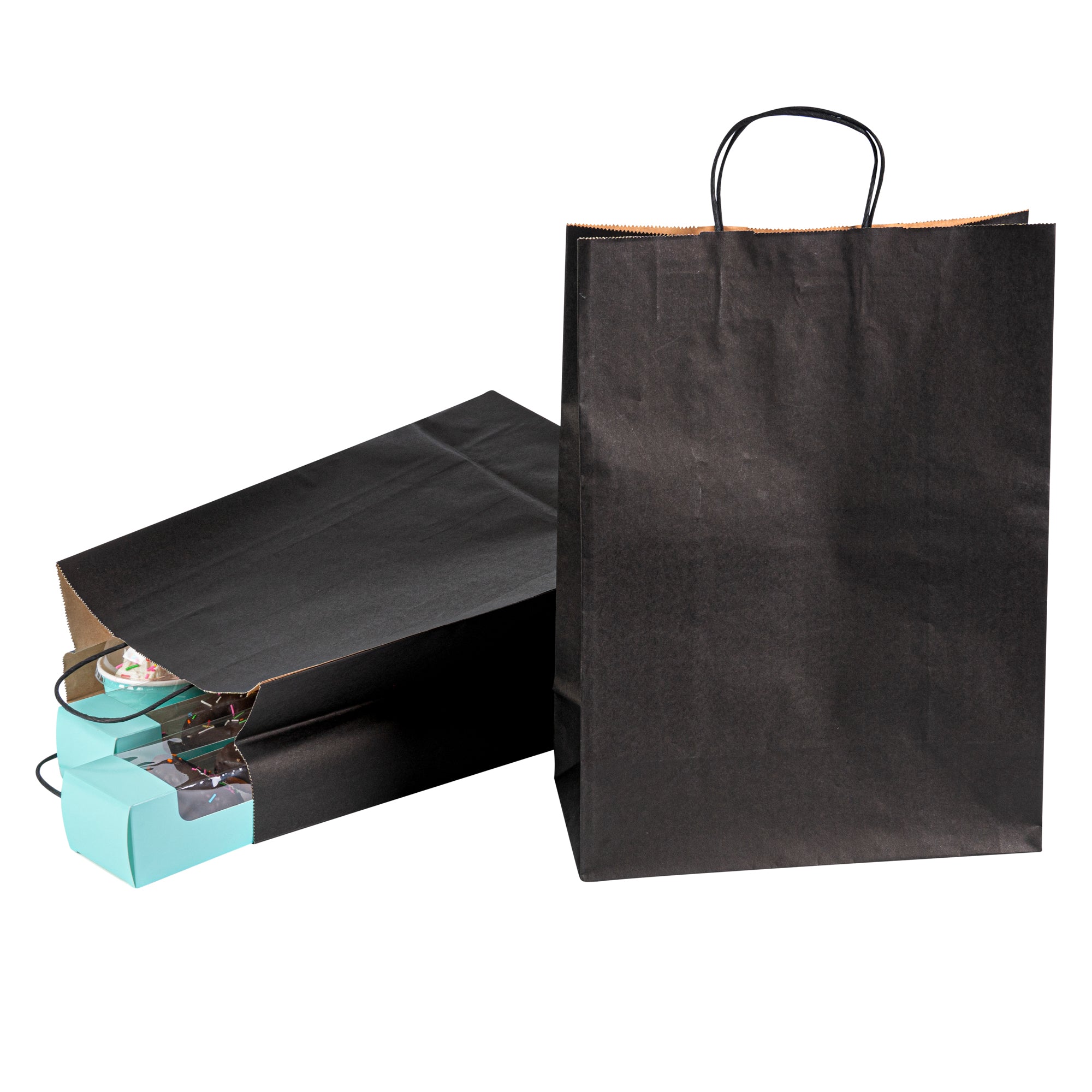 Saving Nature Black Paper Retail Bag - with Handles - 12 1/2" x 6 1/4" x 17" - 100 count box