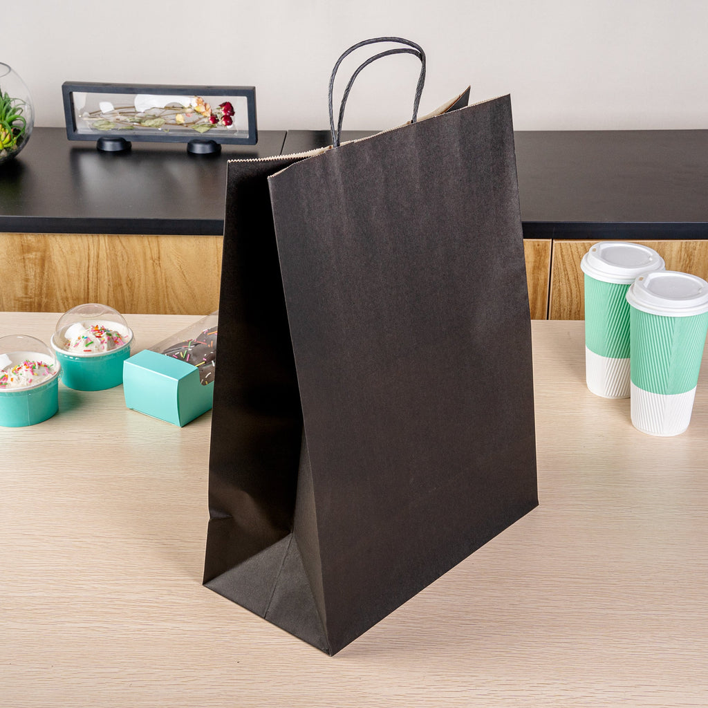 Saving Nature Black Paper Retail Bag - with Handles - 12 1/2" x 6 1/4" x 17" - 100 count box