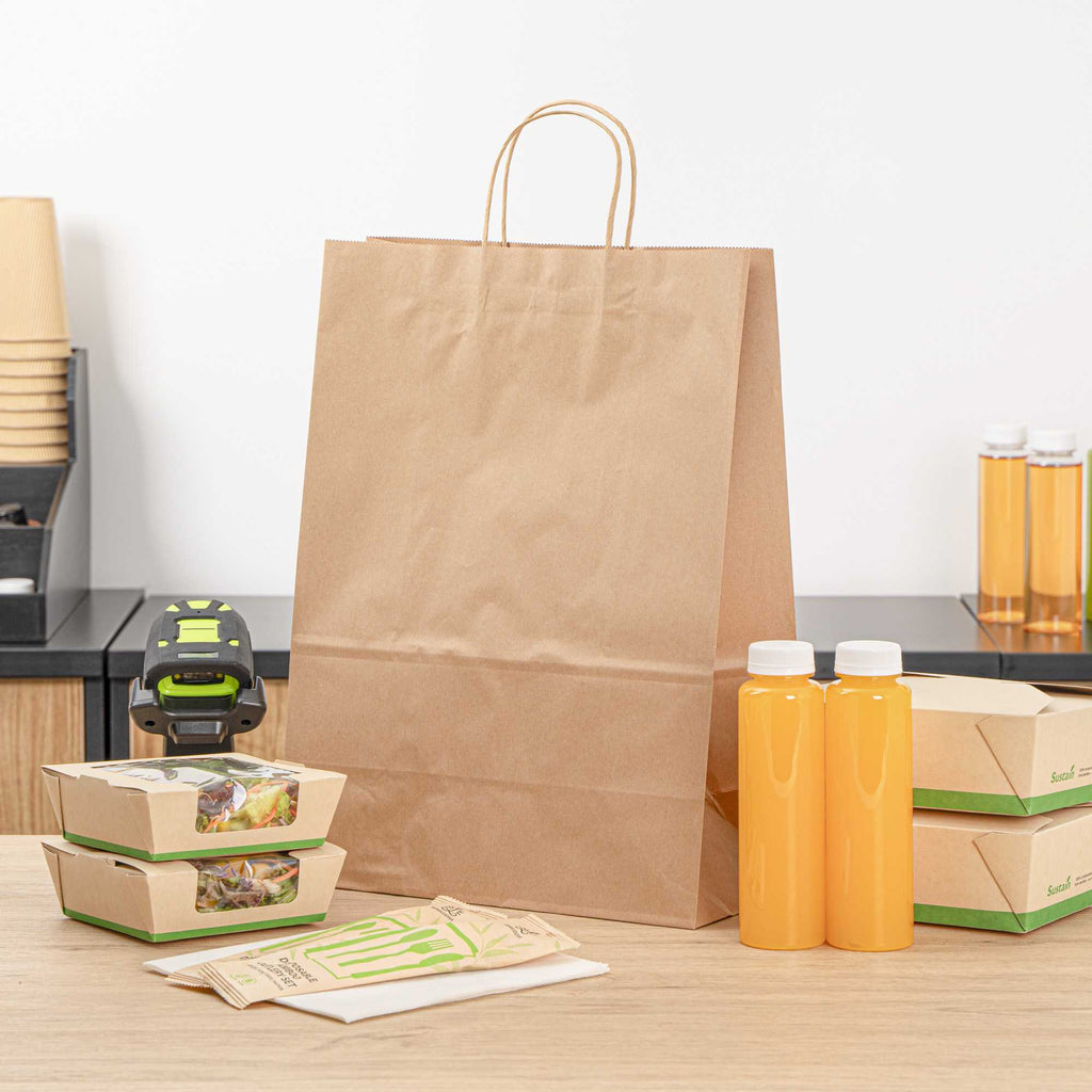 Saving Nature Kraft Paper Retail Bag - with Handles - 12 1/2" x 6 1/4" x 17" - 100 count box