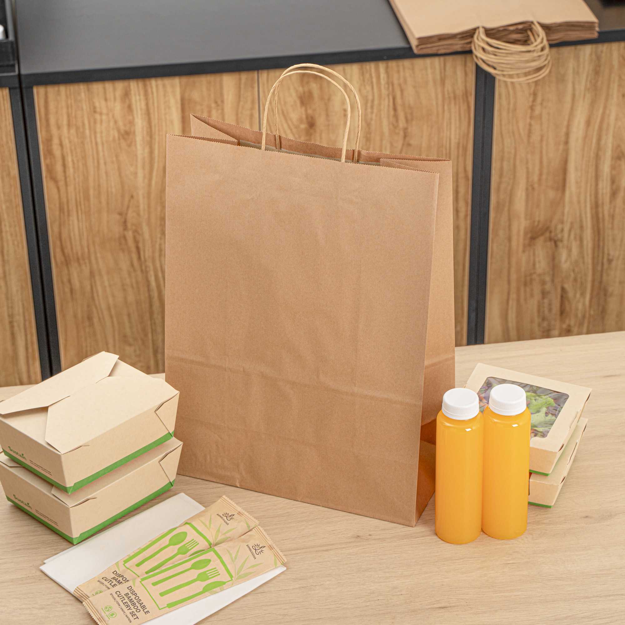 Saving Nature Kraft Paper Retail Bag - with Handles - 12 1/2" x 6 1/4" x 17" - 100 count box