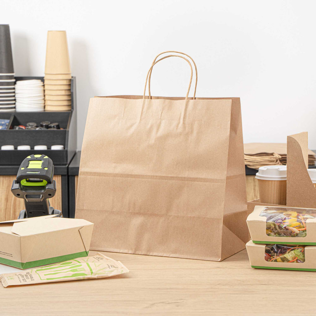 Saving Nature Kraft Paper Retail Bag - with Handles - 12 1/2" x 6 1/4" x 12 1/4" - 100 count box
