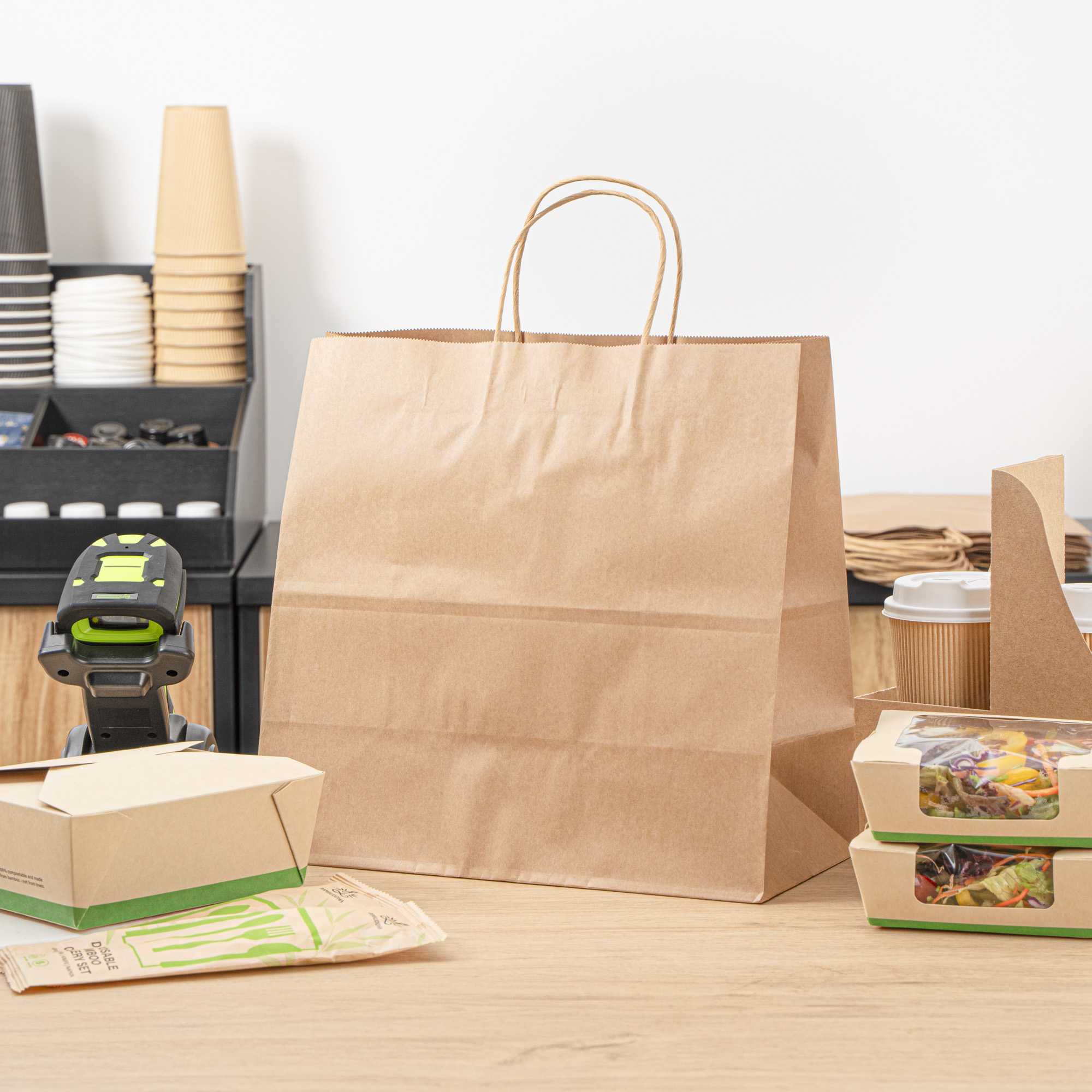 Saving Nature Kraft Paper Retail Bag - with Handles - 12 1/2" x 6 1/4" x 12 1/4" - 100 count box