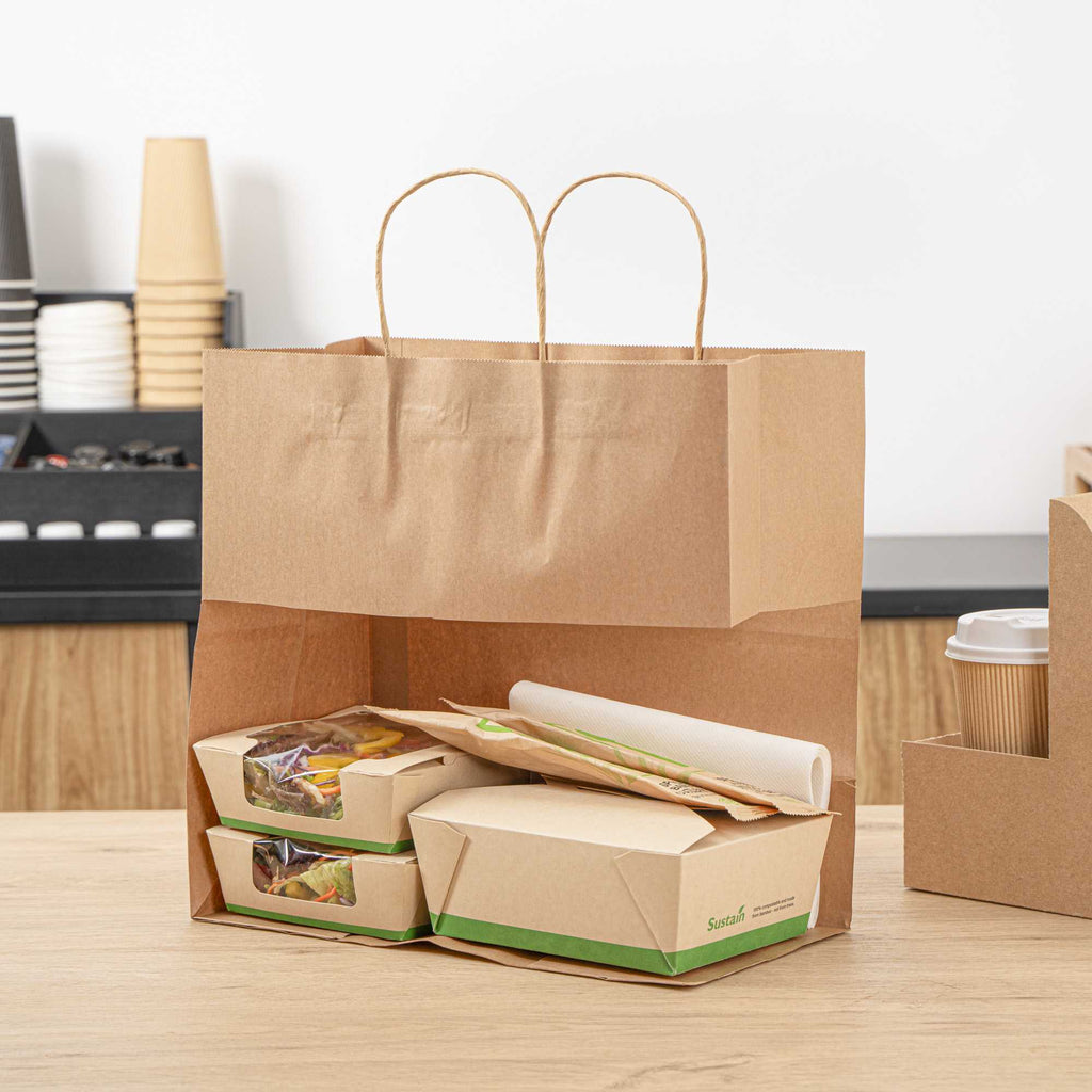 Saving Nature Kraft Paper Retail Bag - with Handles - 12 1/2" x 6 1/4" x 12 1/4" - 100 count box