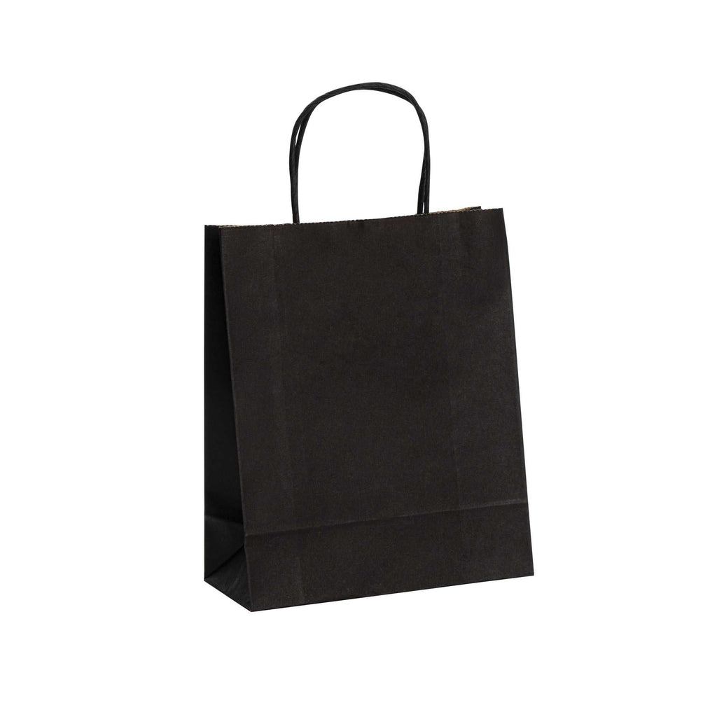 Saving Nature Black Paper Retail Bag - with Handles - 7" x 3 1/4" x 8 1/2" - 100 count box
