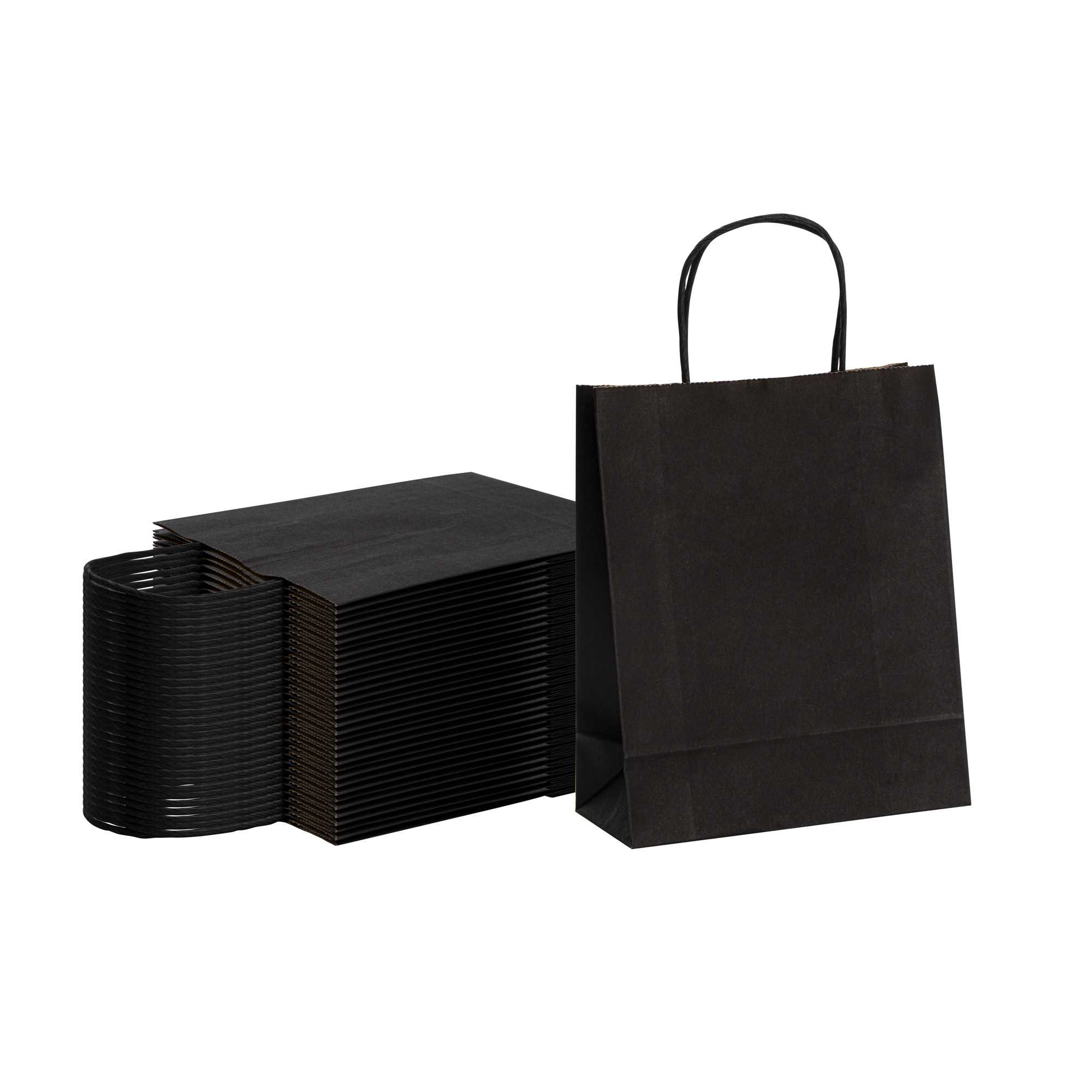 Saving Nature Black Paper Retail Bag - with Handles - 7" x 3 1/4" x 8 1/2" - 100 count box
