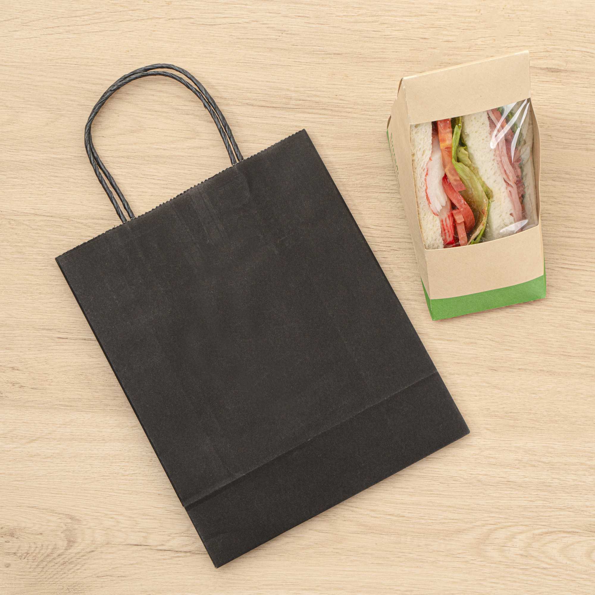 Saving Nature Black Paper Retail Bag - with Handles - 7" x 3 1/4" x 8 1/2" - 100 count box