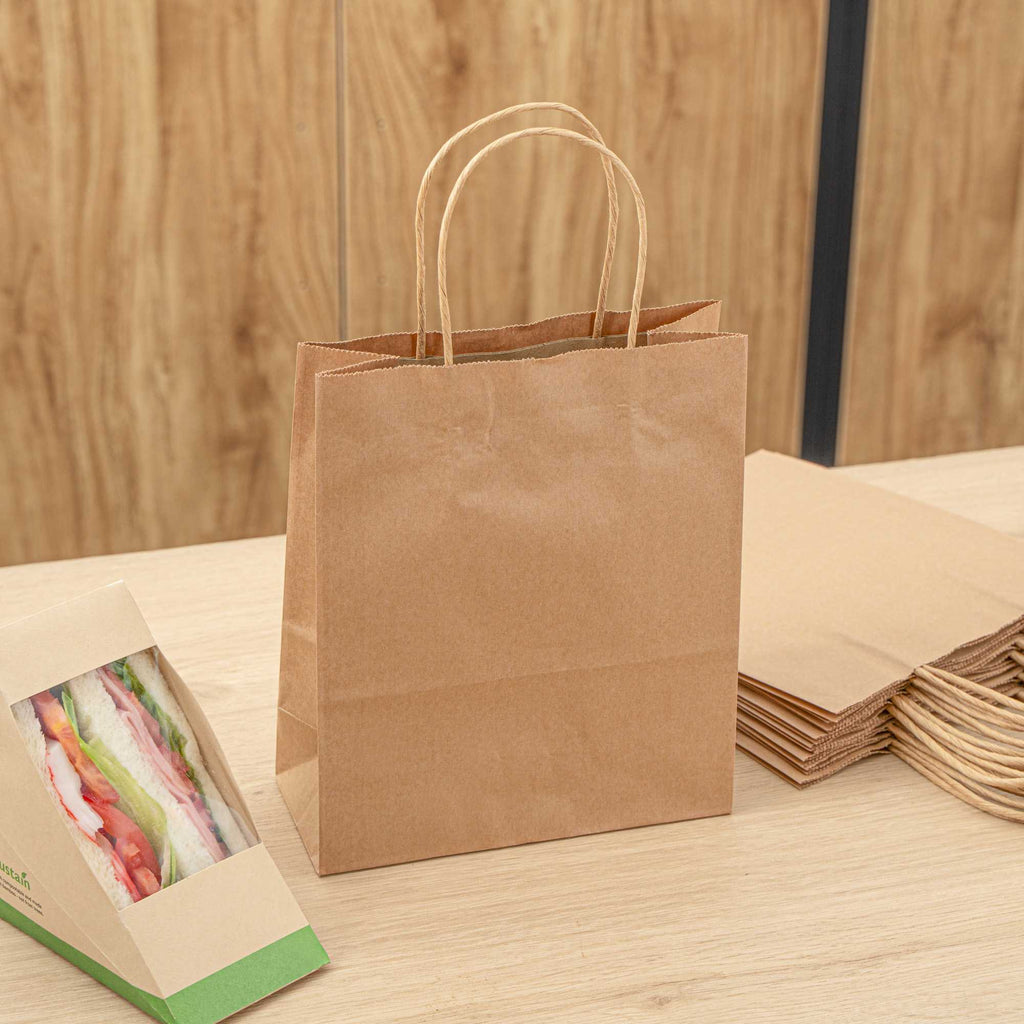 Saving Nature Kraft Paper Retail Bag - with Handles - 7" x 3 1/4" x 8 1/2" - 100 count box