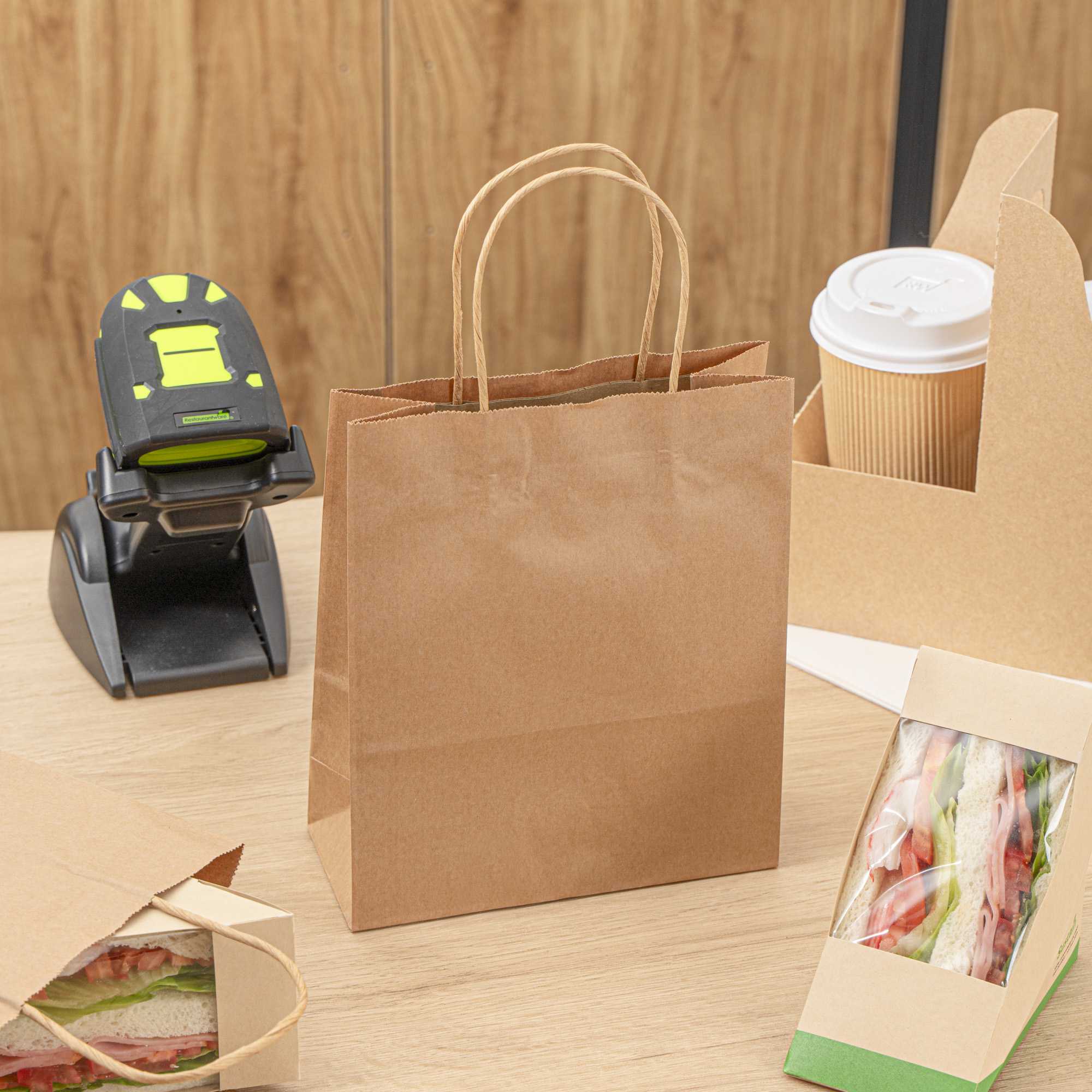 Saving Nature Kraft Paper Retail Bag - with Handles - 7" x 3 1/4" x 8 1/2" - 100 count box