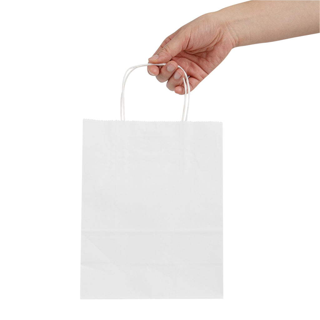 Saving Nature White Paper Retail Bag - with Handles - 7" x 3 1/4" x 8 1/2" - 100 count box