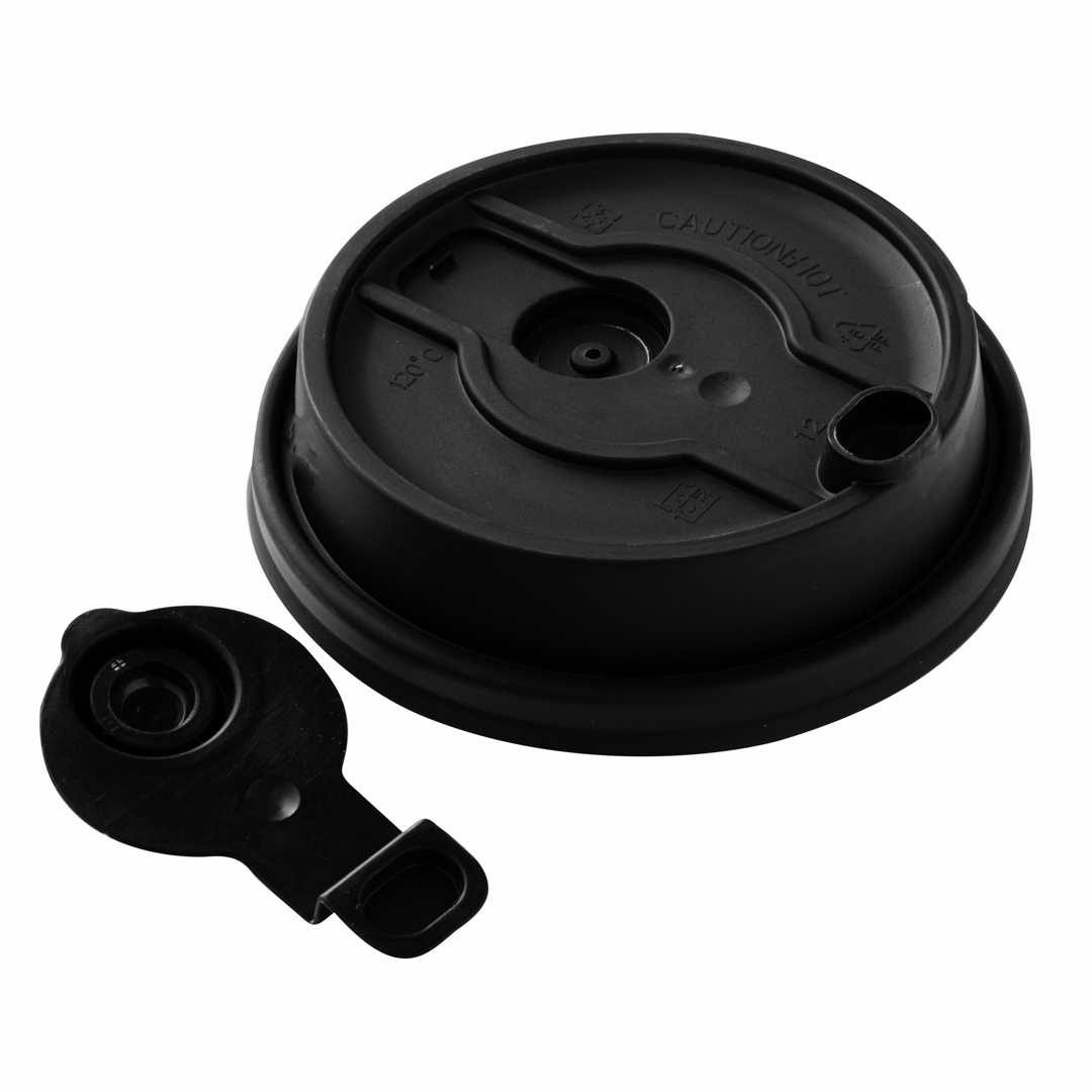Restpresso Black Plastic 2-in-1 Straw or Sippy Coffee Cup Lid - with Detachable Double Plug, Fits 8, 12, 16 and 20 oz - 500 count box