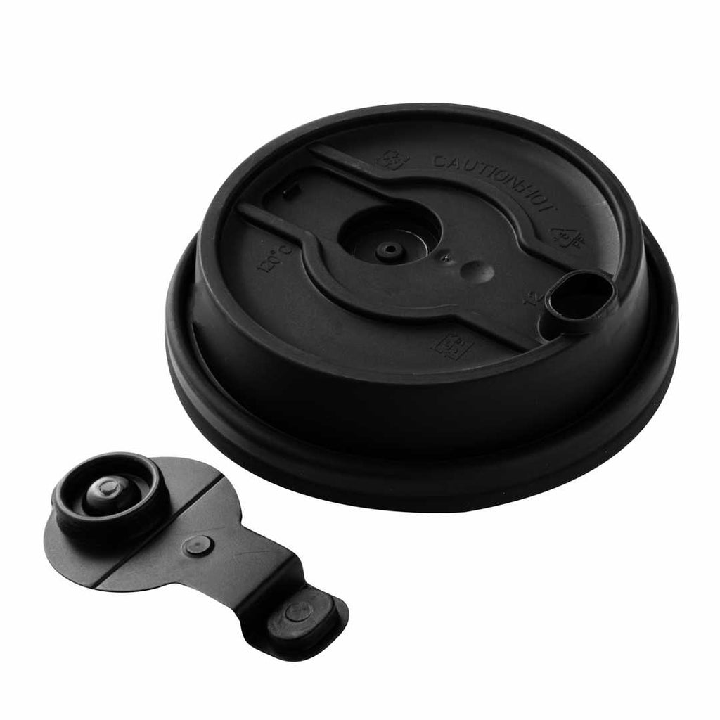 Restpresso Black Plastic 2-in-1 Straw or Sippy Coffee Cup Lid - with Detachable Double Plug, Fits 8, 12, 16 and 20 oz - 500 count box