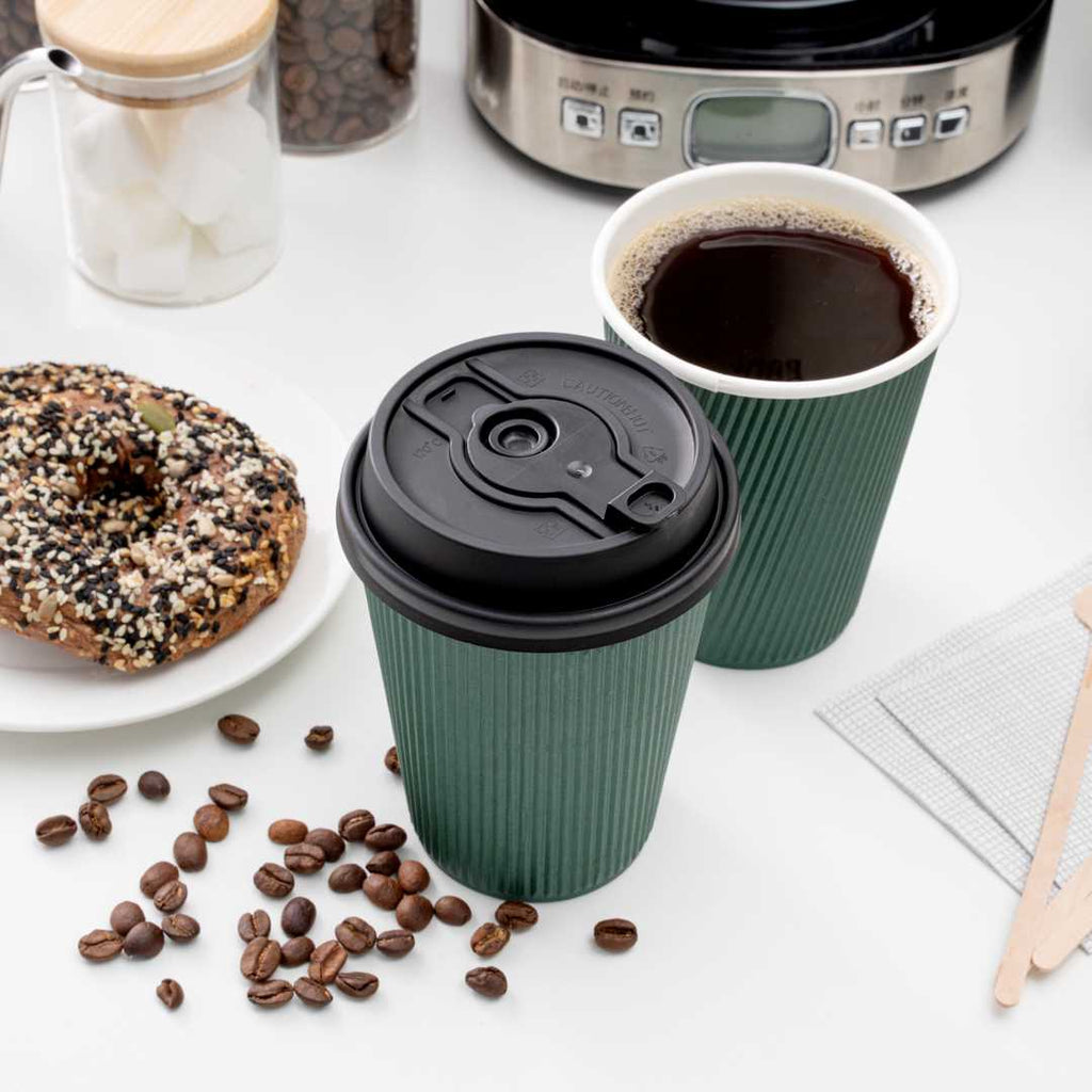 Restpresso Black Plastic 2-in-1 Straw or Sippy Coffee Cup Lid - with Detachable Double Plug, Fits 8, 12, 16 and 20 oz - 500 count box